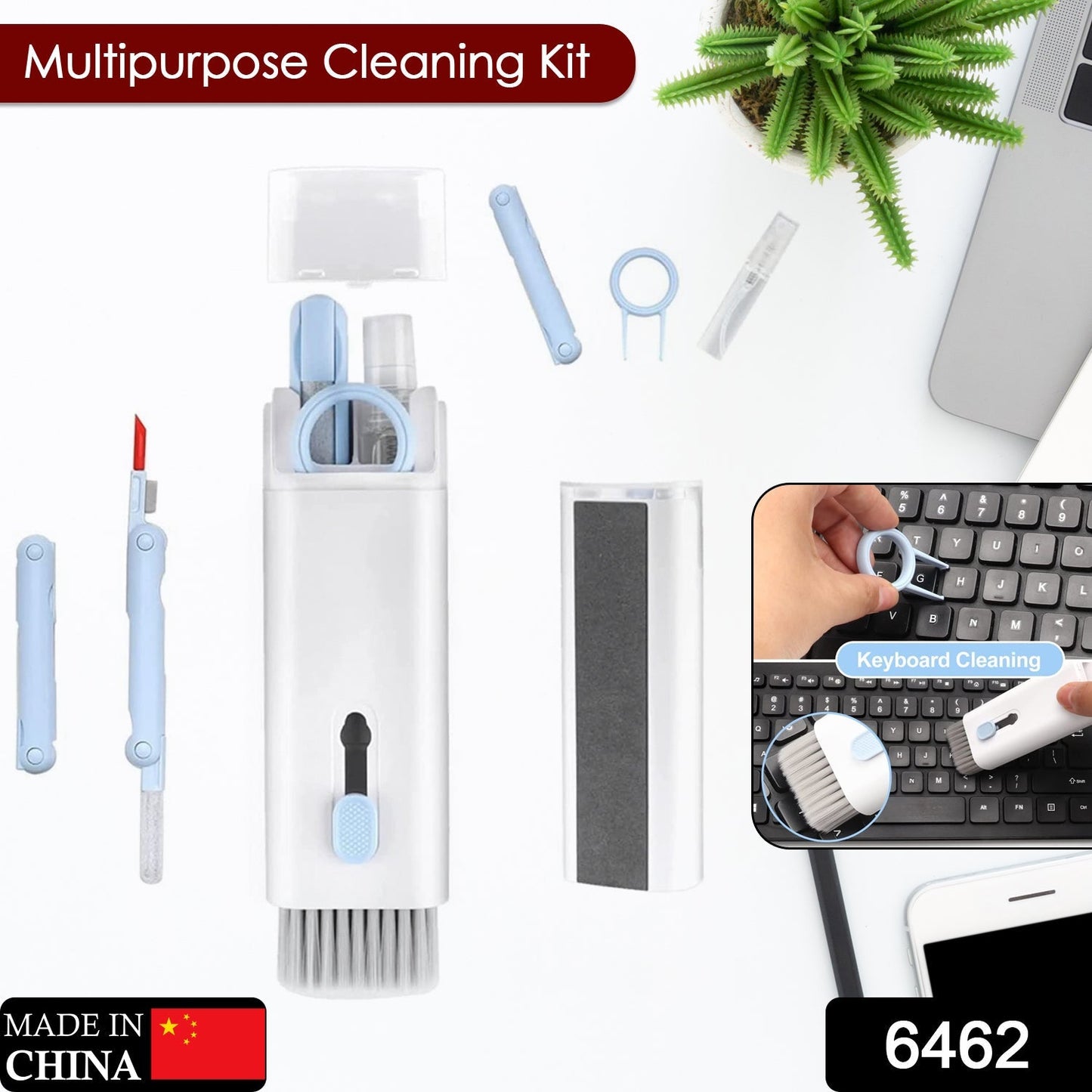 7 in 1 Electronic Cleaner kit, Cleaning Kit for Monitor Keyboard Airpods, Screen Dust Brush Including Soft Sweep, Swipe, Airpod Cleaner Pen, Key Puller and Spray Bottle 02