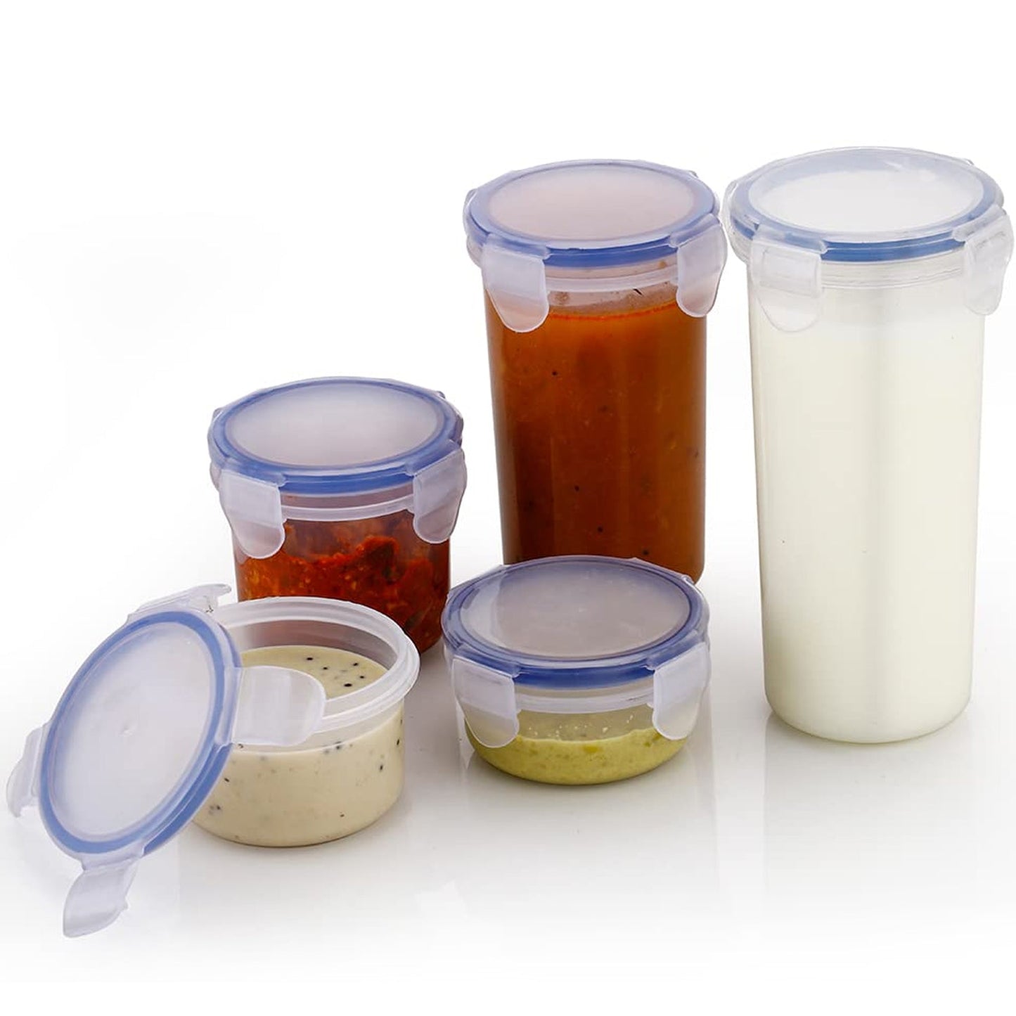 5830 Plastic Liquid Round Airtight Food Storage Container with Leak Proof Locking Lid BPA Free Container for Kitchen, 5 Pcs Set Transparent, ( Approx Capacity 110 ml,160 ml,210 ml,400 ml,500 ml)