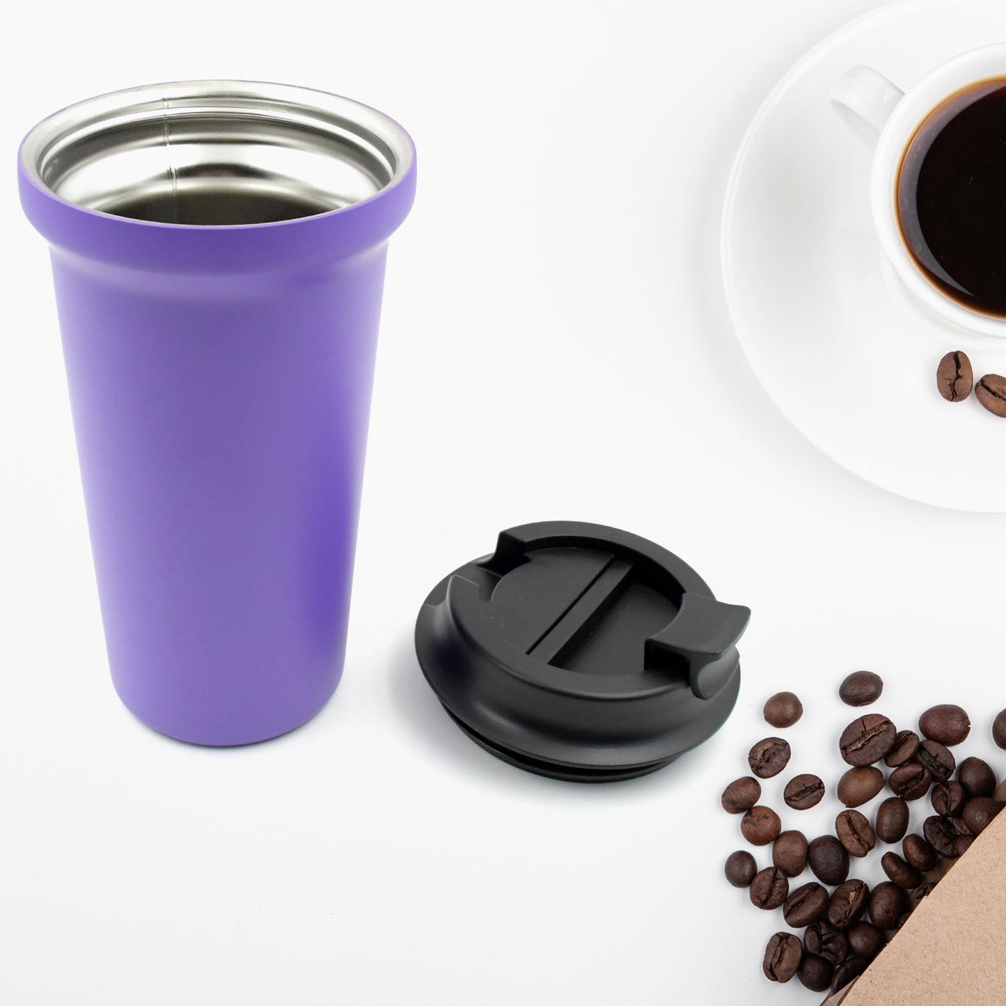 Inside Stainless Steel & Outside Plastic Vacuum Insulated Insulated Coffee Cups Double Walled Travel Mug, Car Coffee Mug with Leak Proof Lid Reusable Thermal Cup for Hot Cold Drinks Coffee, Tea (1 Pc 450ML)