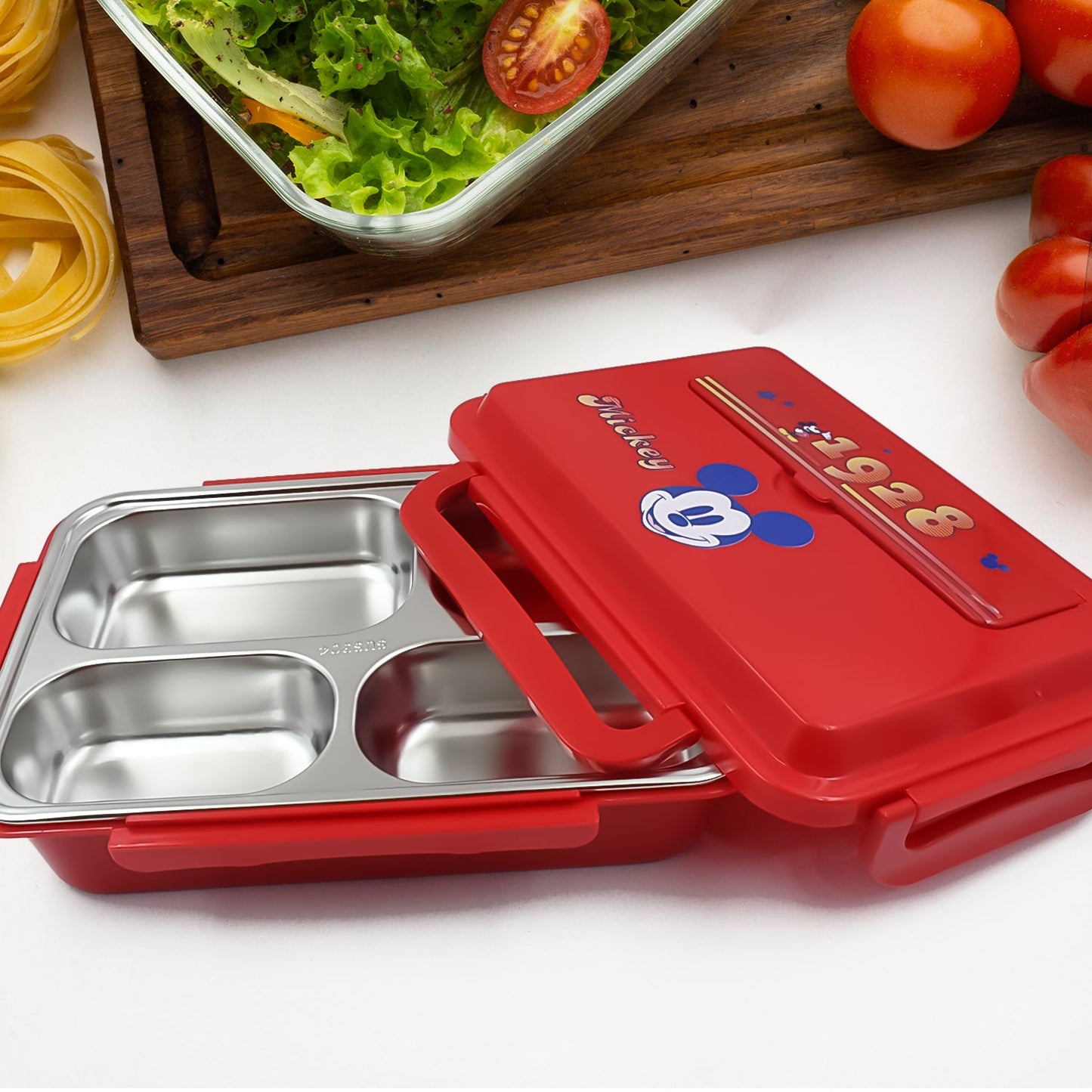 Cartoon Printed 4 Compartment Insulated Lunch Box Stainless Steel |Tiffin Box for Boys, Girls, School & Office Men for Microwave & Dishwasher & Freezer Safe Adult Children Food Container (1 Pc)