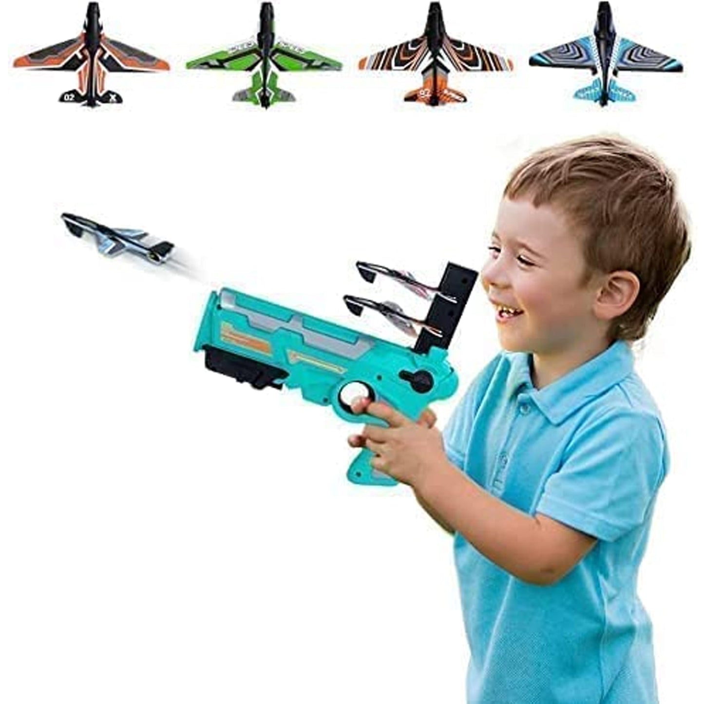 4413A Airplane Launcher Gun Toy with Foam Glider Planes, Outdoor Games for Children, Best Aeroplane Toys for Kids, Air Battle Gun Toys ( 5 Plane Include )