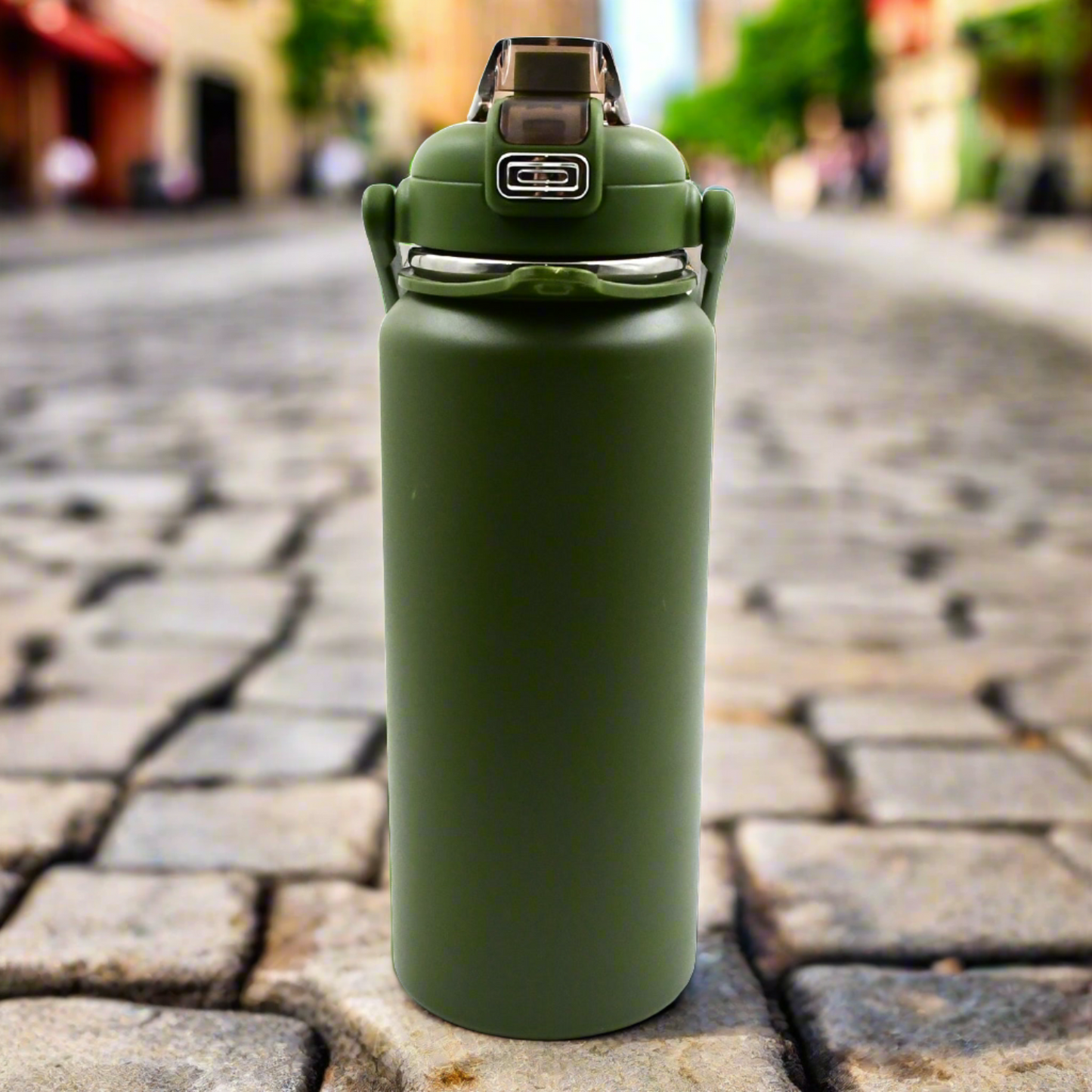 Stainless Steel Water Bottle with Straw, Strap & Handle Vacuum Insulated Thermos Flask Double-Walled Coffee Thermos Flask Leak-proof Water Bottle for Sports, Fitness, Gym (1500ML)