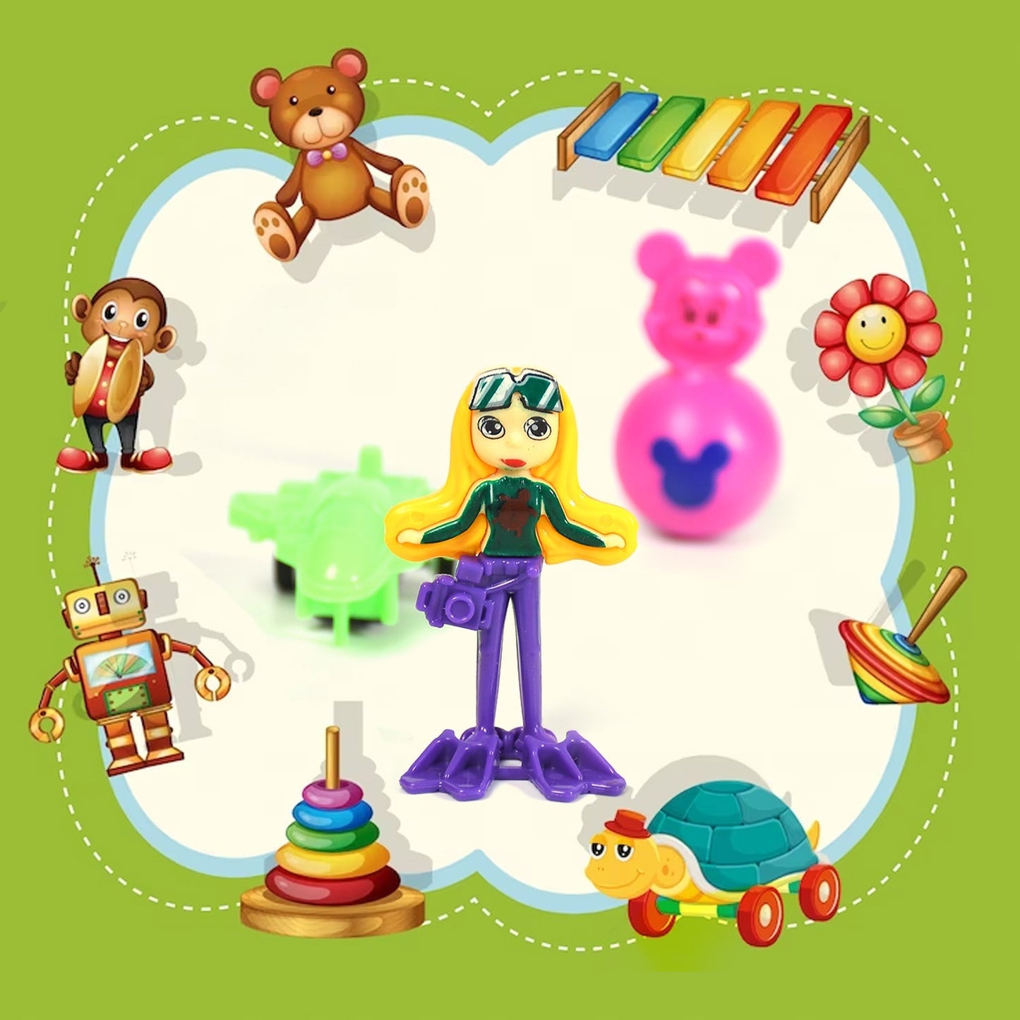 4489 20pc Mix All New Toy With Plastic Commander Container , Mix All Types Playing Toy For Kids