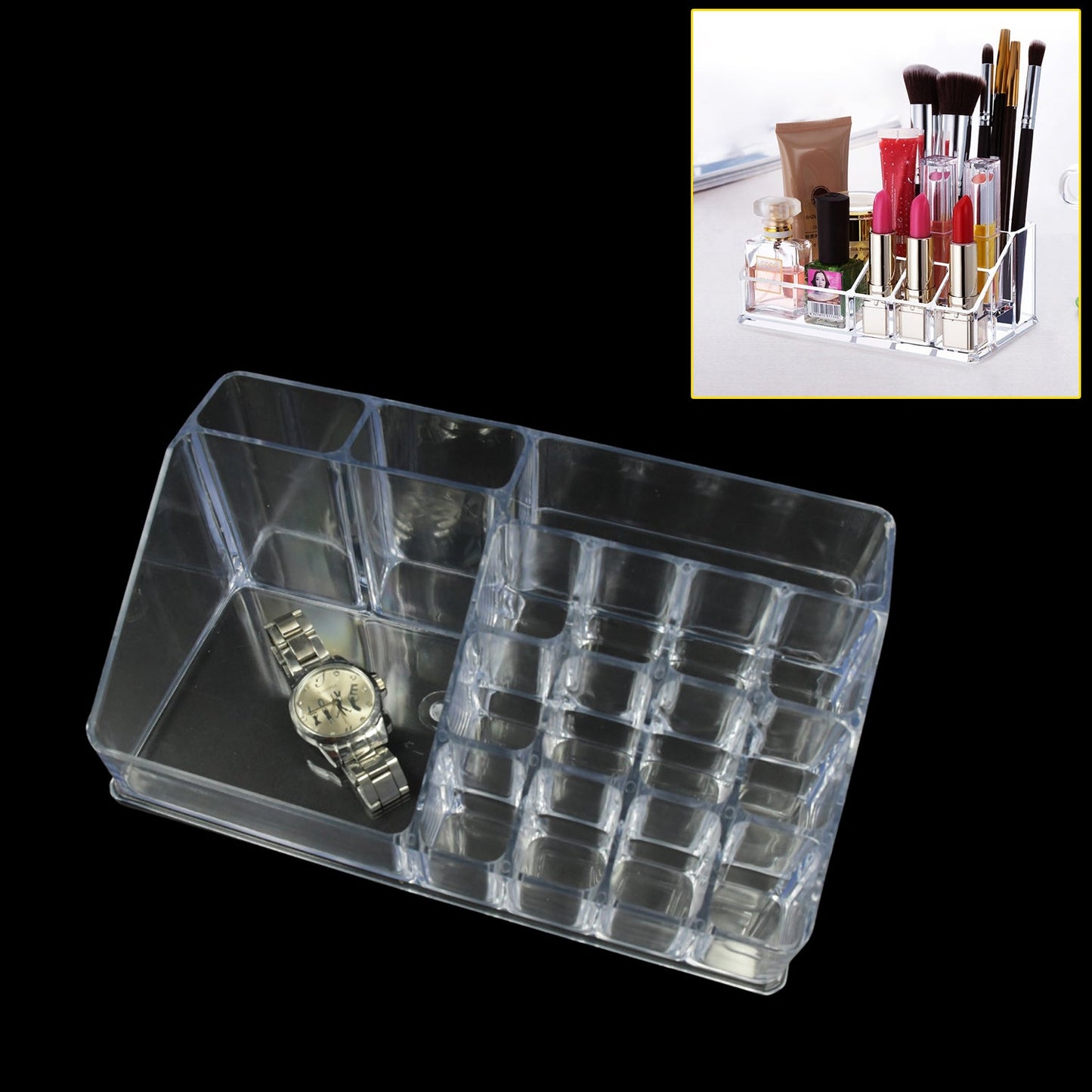 16 Compartment Cosmetic Makeup Jewellery Lipstick Storage Organiser Box, Cosmetic Storage Box Make-up Lipstick Organizer / Lipstick Holder Case Transparent