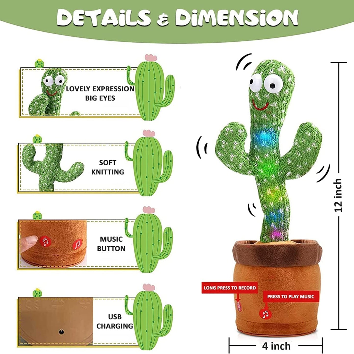 8047L Dancing Cactus Talking Toy, Chargeable Toy (loose)