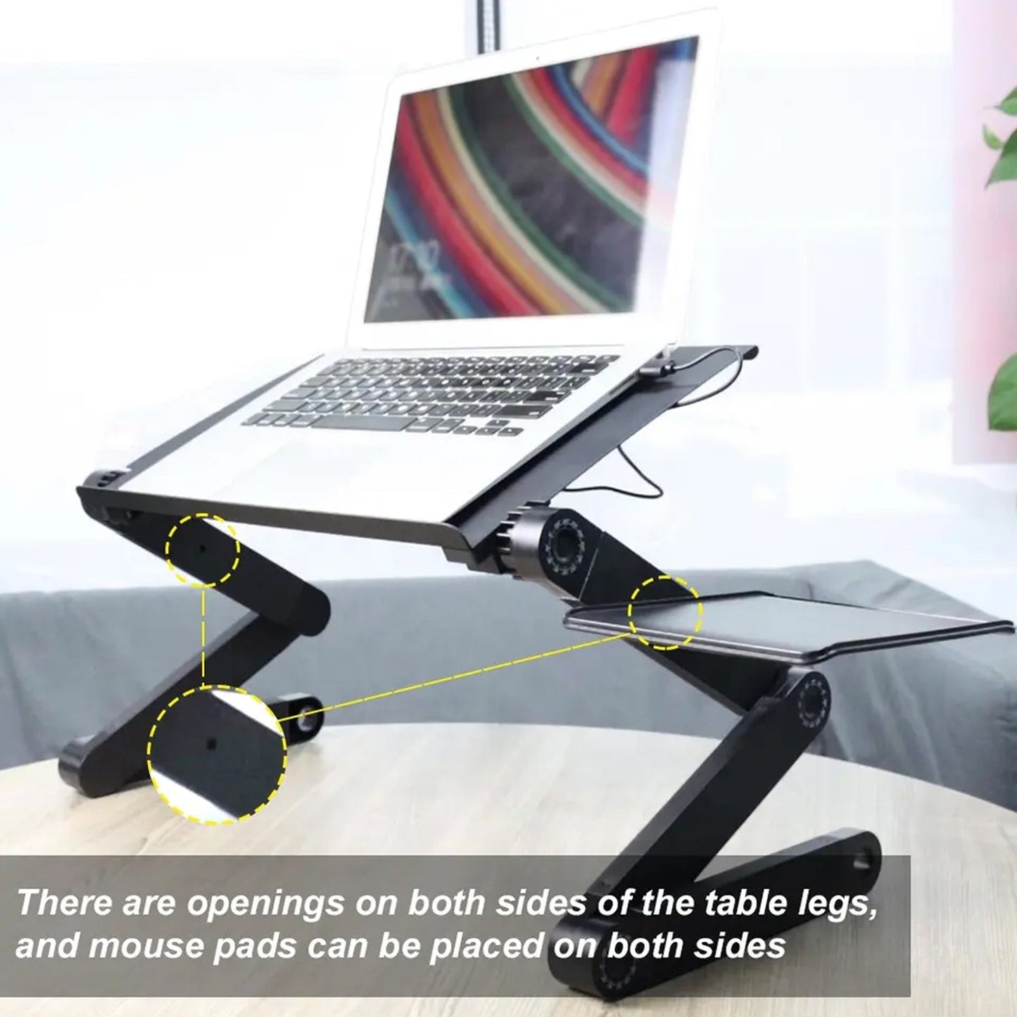 Modern Style Portable Adjustable Foldable Laptop Holder Notebook Desks Lap PC Folding Desk Table Vented Stand 2 Built in Cooling Fans