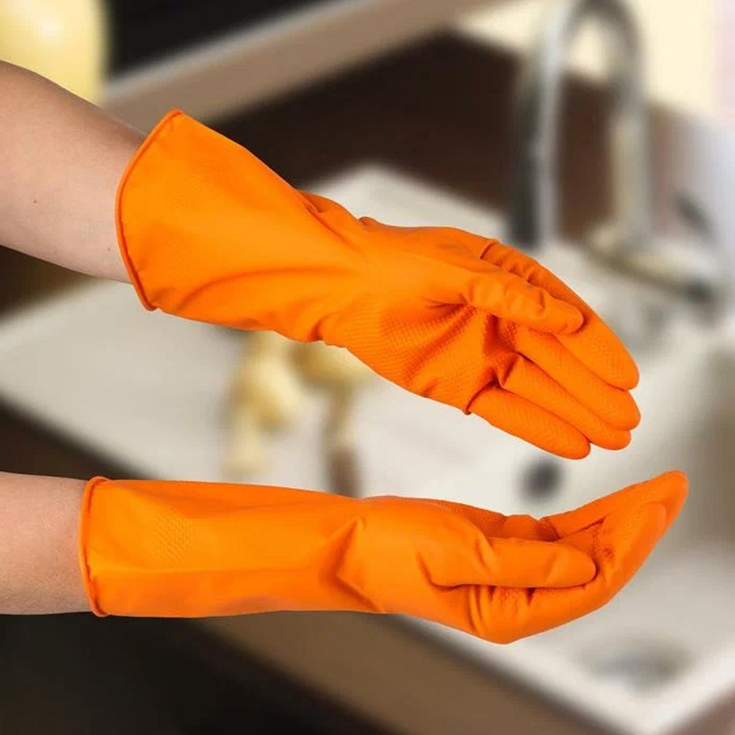 0621 Multipurpose Rubber Reusable Cleaning Gloves, Reusable Rubber Hand Gloves I Latex Safety Gloves I for Washing I Cleaning Kitchen I Gardening I Sanitation I Wet and Dry Use Orange Gloves (1 Pair 40 Gm) - Jaatara0621 Multipurpose Rubber Reusable Cleaning Gloves, Reusable Rubber Hand Gloves I Latex Safety Gloves I for Washing I Cleaning Kitchen I Gardening I Sanitation I Wet and Dry Use Orange Gloves (1 Pair 40 Gm)JaataraJaataraJaatara