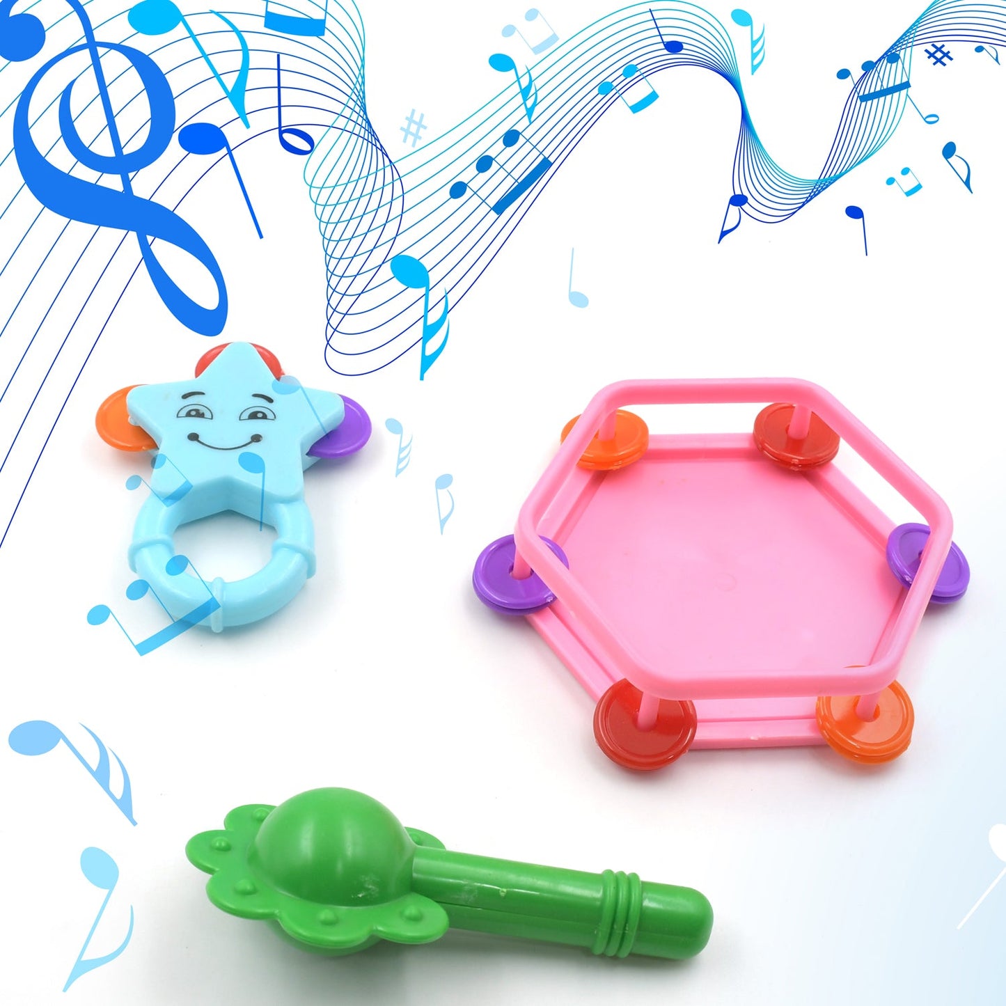 Musical Gallery Khanjari Musical Instrument Toy Baby Play Toy Fun Return Gift for Kids Birthday (3 Pc Set)