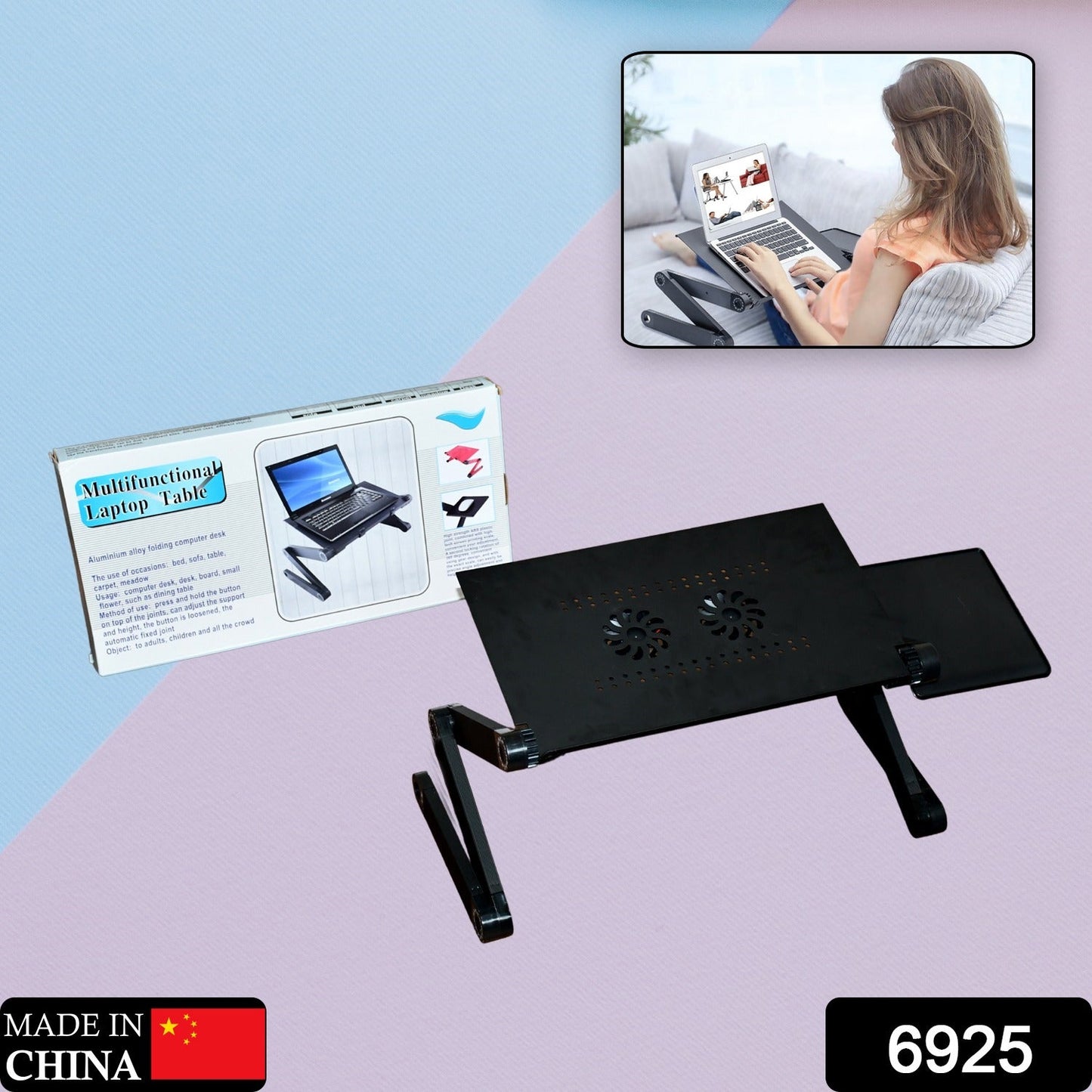 Modern Style Portable Adjustable Foldable Laptop Holder Notebook Desks Lap PC Folding Desk Table Vented Stand 2 Built in Cooling Fans