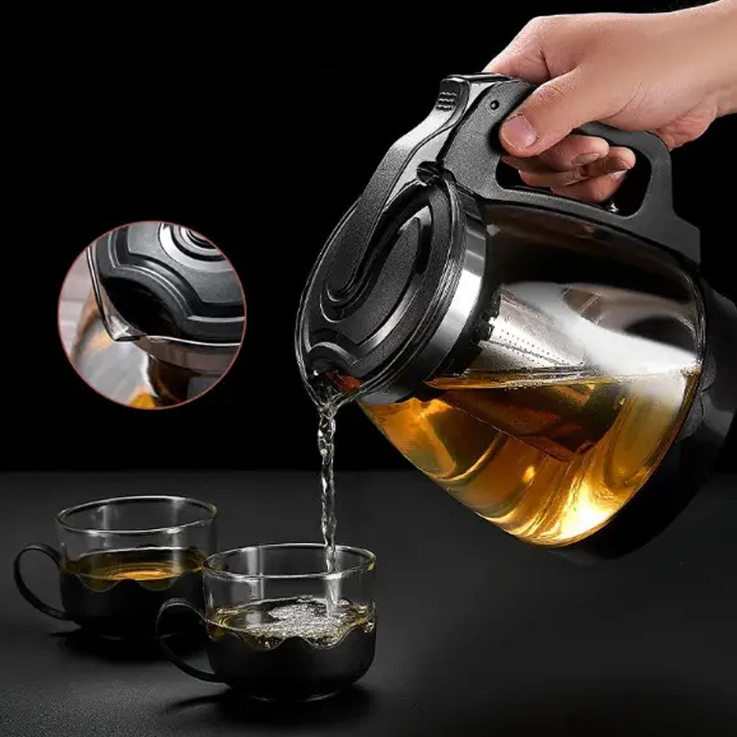 Flame Proof Glass Kettle & Cup Set With Strainer High Quality Kettle Set For Home & Café Use (4 Cup & 1 Kettle) (24 Pc MOQ)