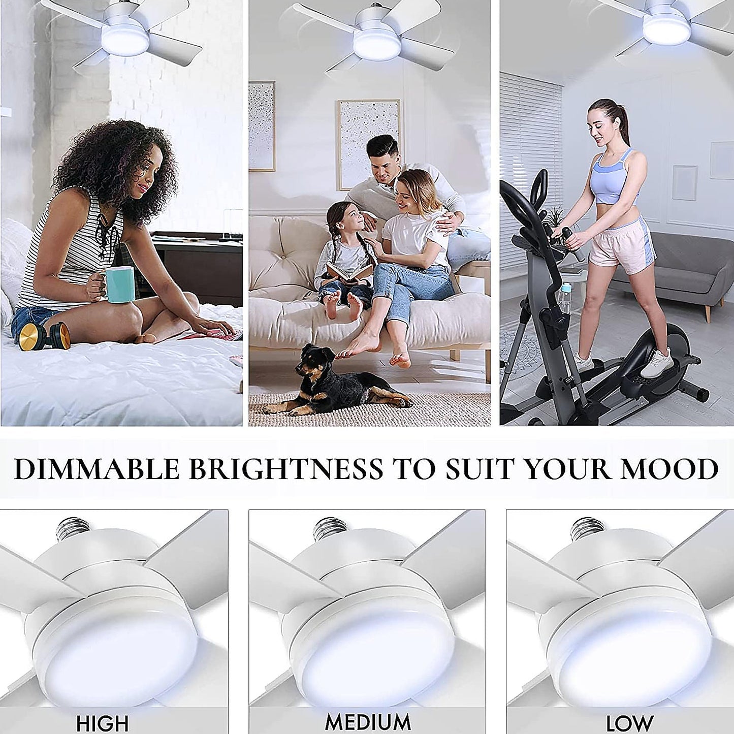 Socket Fan Light Original - Cool Light LED โ Ceiling Fans with Lights and Remote Control, Replacement for Lightbulb - Bedroom, Kitchen, Living Room,1000 Lumens / 5000 Kelvins Cool LEDs (Remote Battery Not Included)