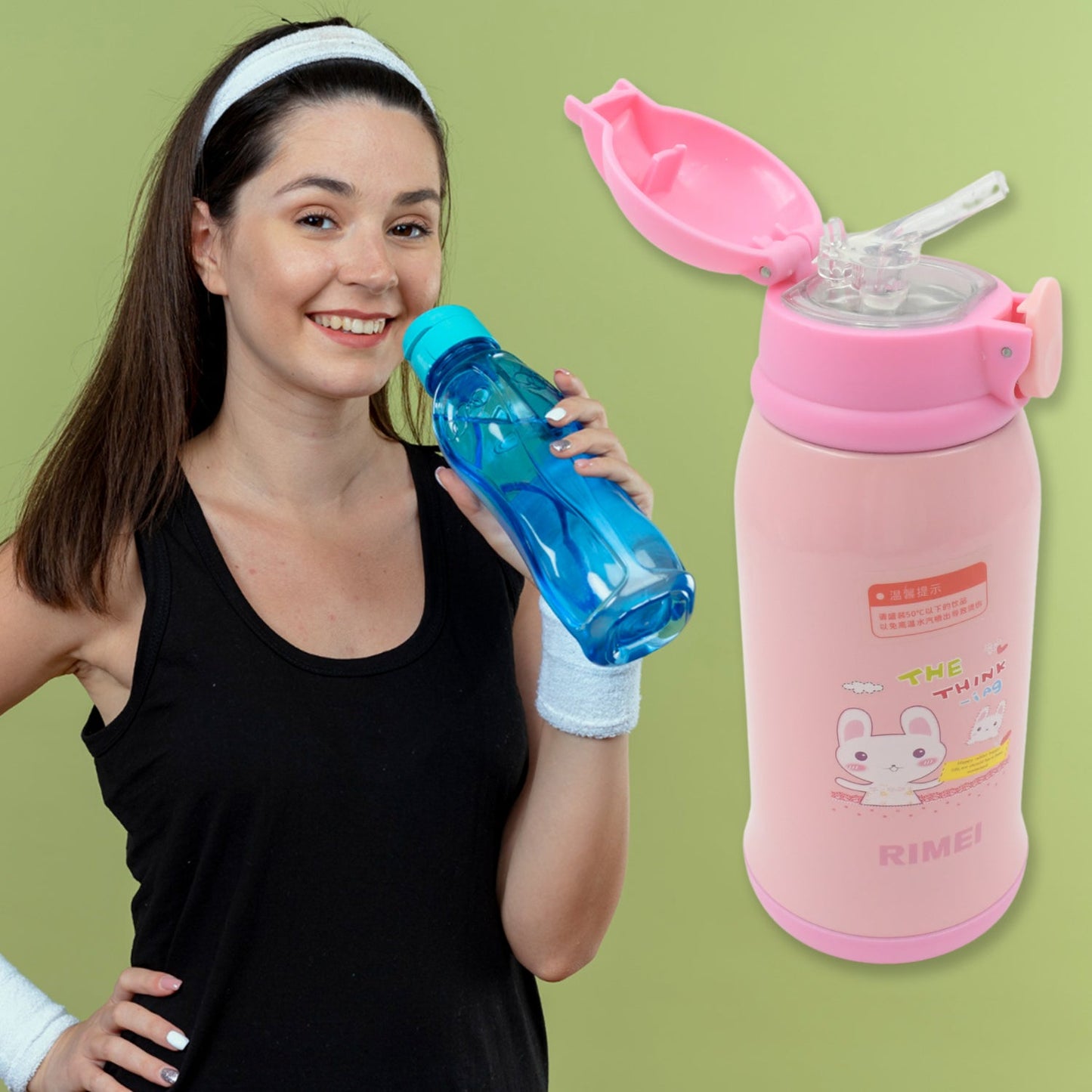 Premium Stainless Steel Insulated Sipper Bottle Print Water FlaskCartoon Vacuum Hot Cold For Kids / Travelling Water Bottle for Kids with Pop up Straw, Double Wall Thermos with Straw & Bottle Zippe Cover For office/Gym/School (500 ML)