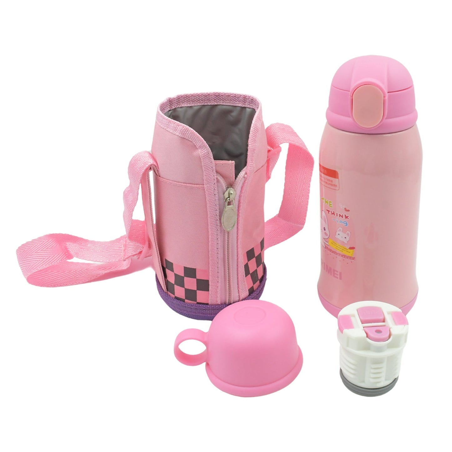 Premium Stainless Steel Insulated Sipper Bottle Print Water FlaskCartoon Vacuum Hot Cold For Kids / Travelling Water Bottle for Kids with Pop up Straw, Double Wall Thermos with Straw & Bottle Zippe Cover For office/Gym/School (500 ML)