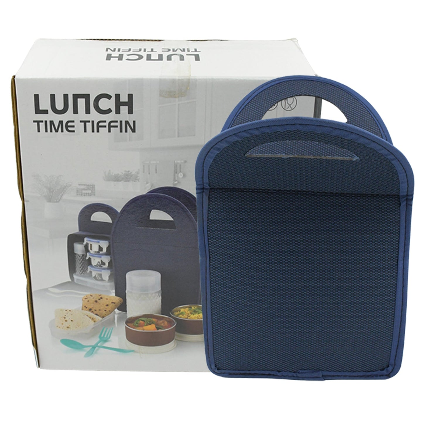 5773 6In1 Tiffin Box-Lunch Box | 3 Stainless Steel Containers | Plastic lid Box | Spoon & Fork /Plastic Bottle | Insulated Fabric Bag | Leak Proof | Microwave Safe for Office, College and School for Men, Women (6 pcs)