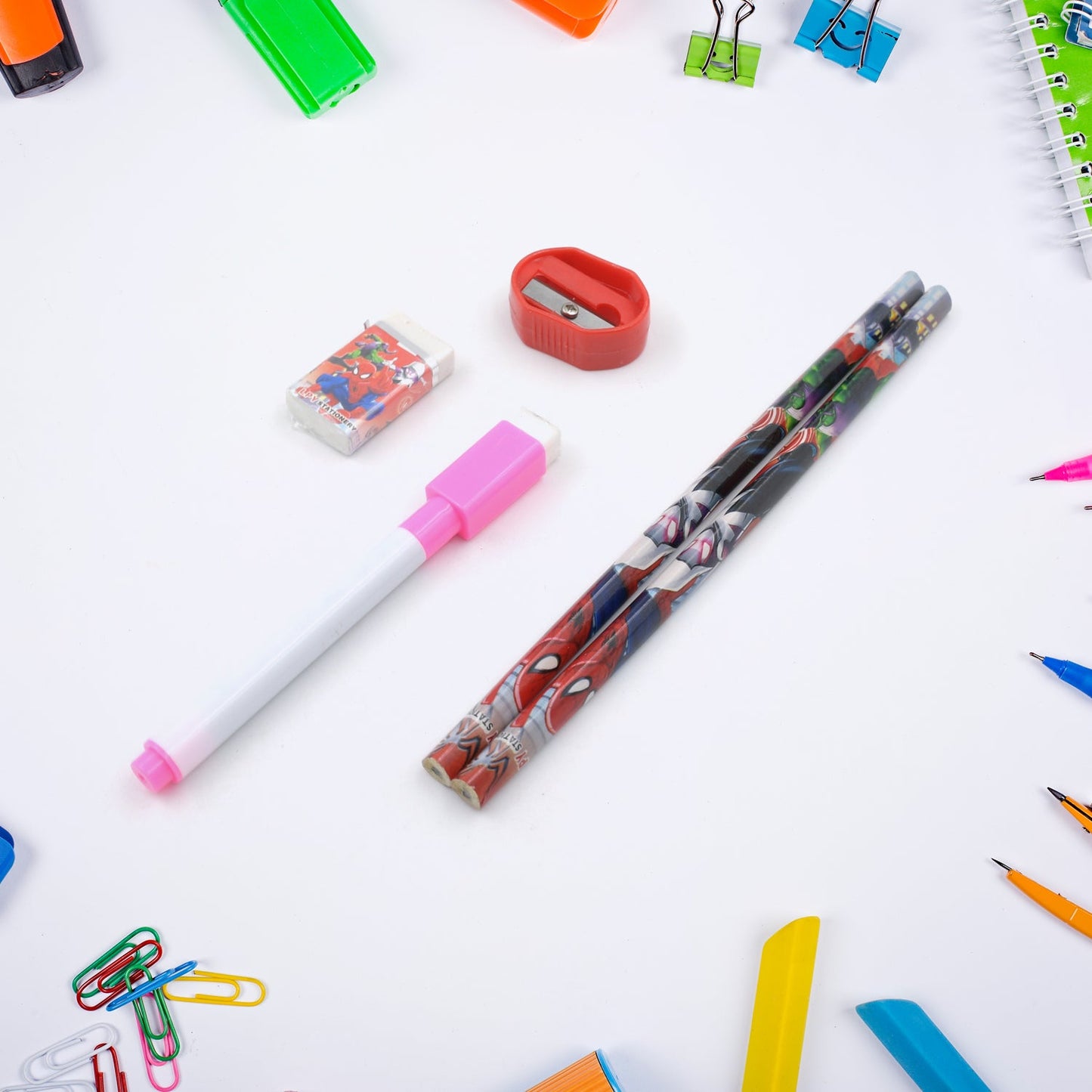 Big Cartoon Printed Metal Compass Box, Pencil Case With Sharpner, Eraser, Pencil, Marker & Scale for Kids Stationery Compass Box, Stationery Gift for School Kids Compass, Pencil Box, Birthday Return Gift for Kids (6 Pc Set)