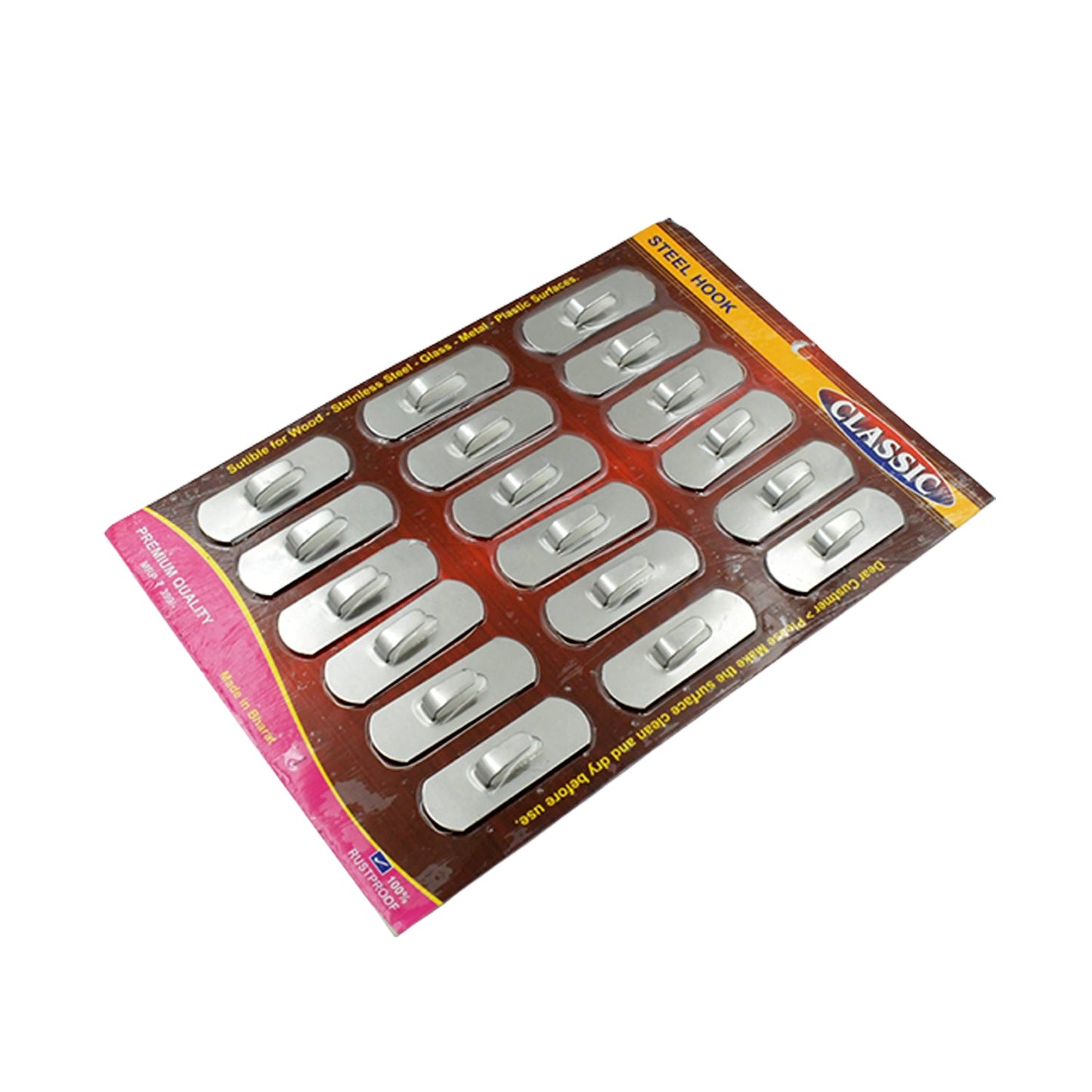 9418 Multipurpose Stainless Steel Wall hanging hook 18pc, Self Adhesive Stainless Steel Heavy Duty Wall Hooks for Hanging Clothes, Calender, Bathroom Tiles, Kitchen, Key Hange (18 Pc Set)