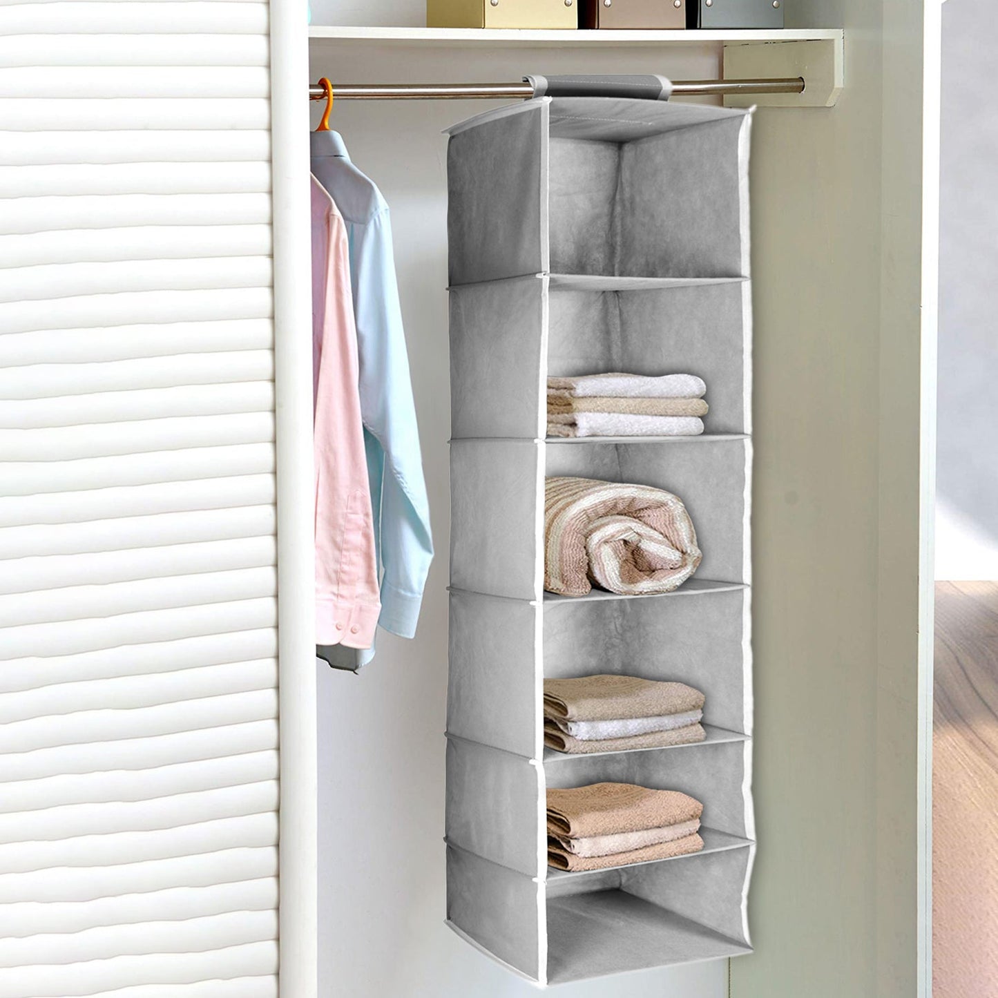 6370 6 Shelf Hanging Closet Organizer, Space Saver, Sweater & Clothing Shelves, Breathable Material Keeps Away Dust & Odors,