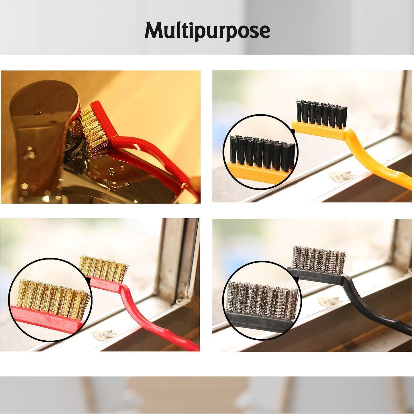 2166 3pc Mini Wire Brush Set Brass Nylon Stainless Steel Bristles Household Cleaning Brush for Gas Stove, Smoke Machine Tool Burner Tiles Tap Rust Removal Welding Slag Dirt & Paint Scrubbing.