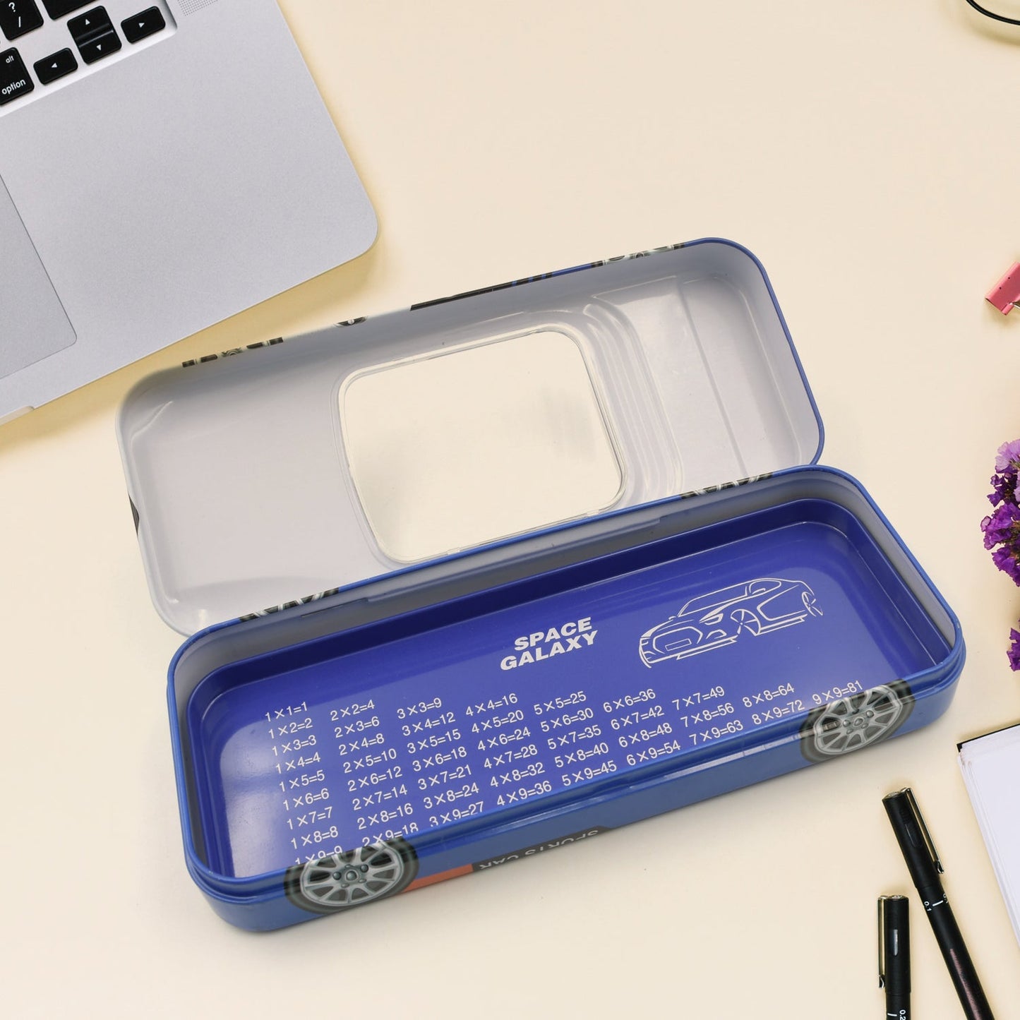 Car Shape Metal Compass Box, Pencil Case With Sharpner, Eraser, Pencil & Scale for Kids Stationery Compass Box, Stationery Gift for School Kids Compass, Pencil Box, Birthday Return Gift for Kids (5Pc Set)