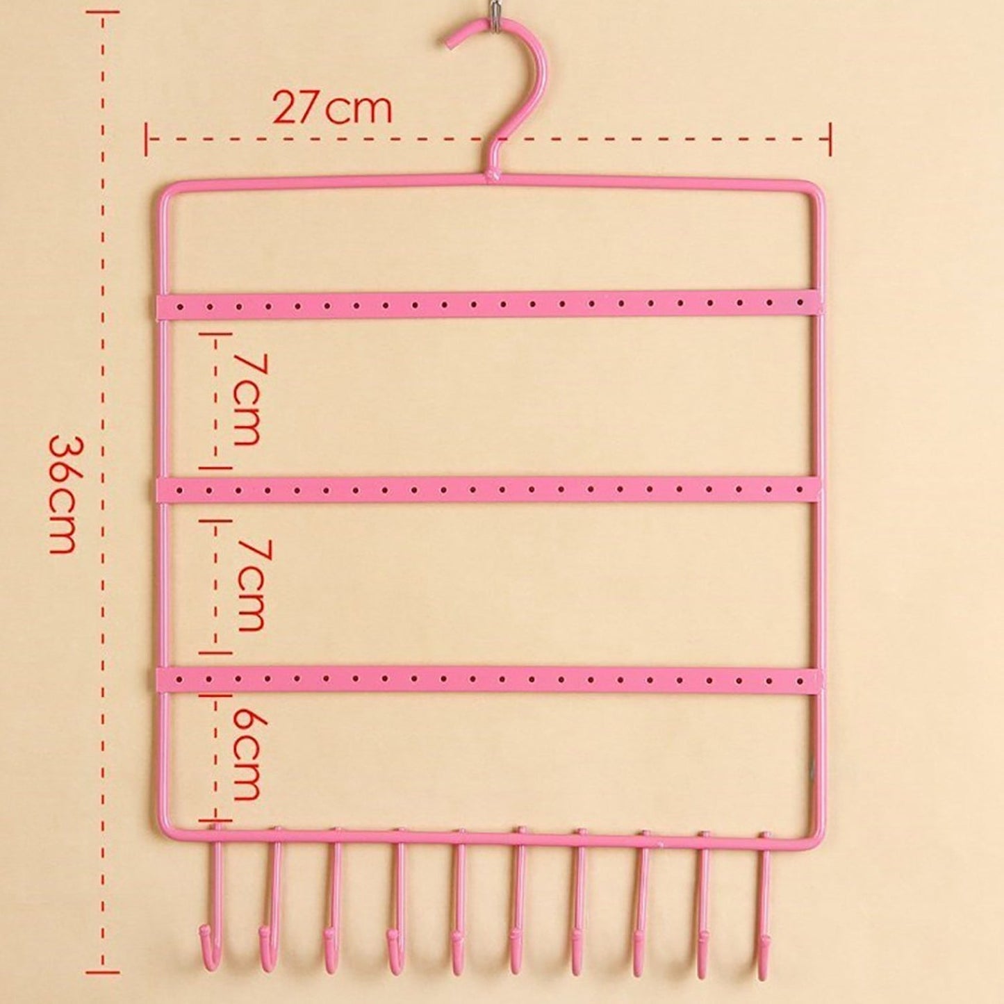 0594 Lightweight & Wall Mounted Earrings Organizer/HANGER for Tangle Free Hanging for Women, 66 Holes - 10 Hooks (metal)