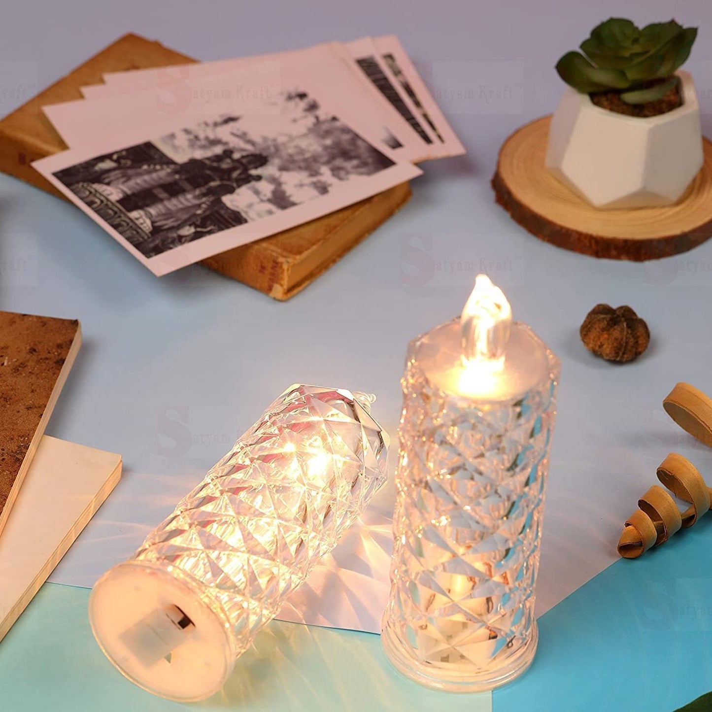 Rose Candles LED Flameless and Smokeless Decorative Acrylic Transparent Candles Led Tea Light Candle Perfect for Gifting, Home, Diwali, Christmas, Crystal Candle Lights (1 Pc) (MOQ :- 12 pc )