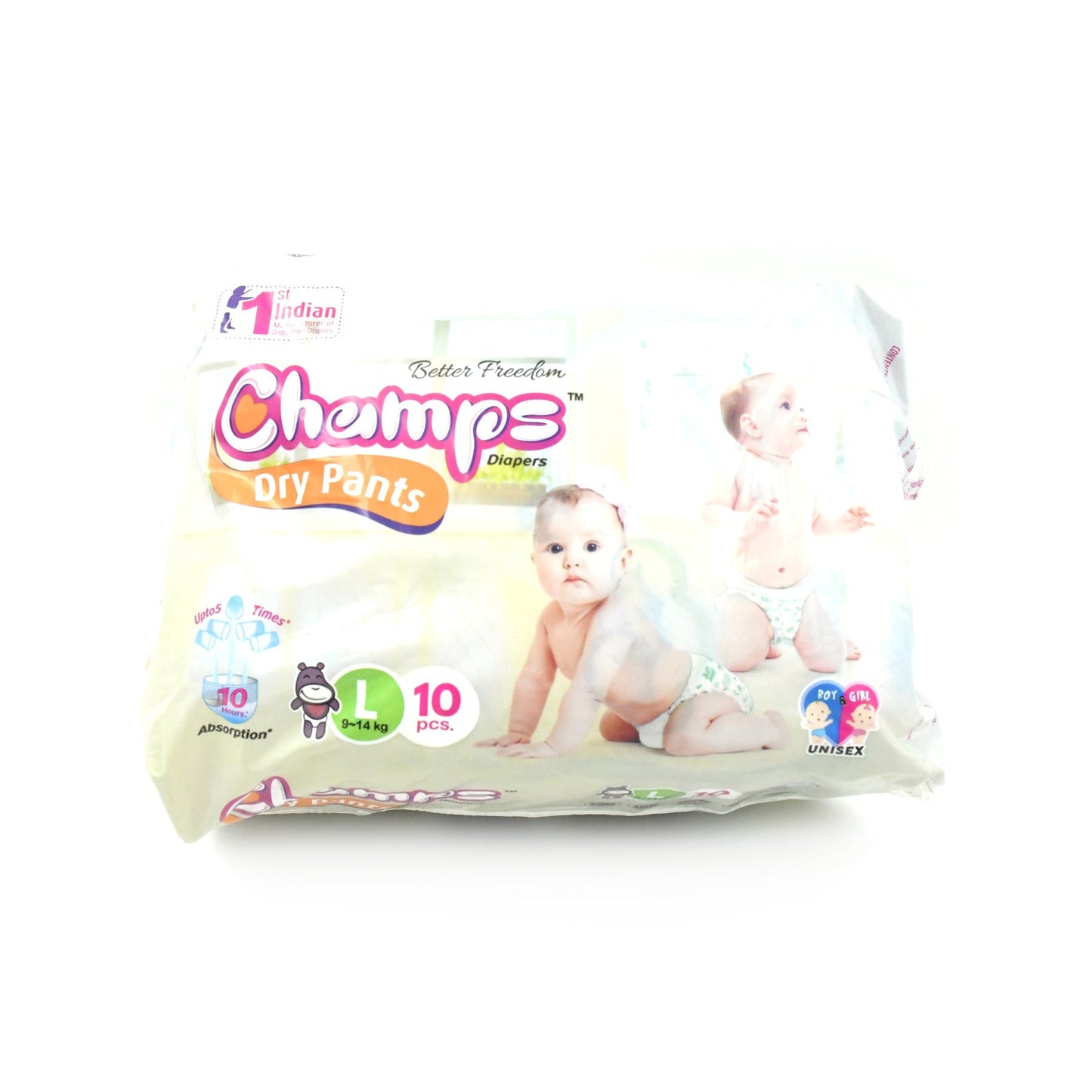 0974 Large Champs Dry Pants Style Diaper - Large (10 pcs) Best for Travel Absorption, Champs Baby Diapers, Champs Soft and Dry Baby Diaper Pants (L,10 Pcs )