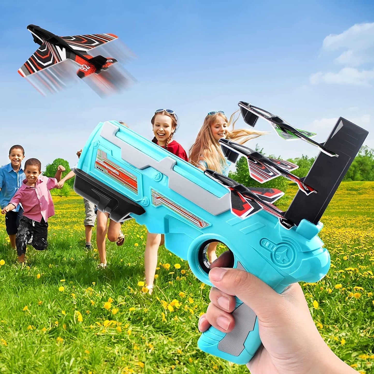4413A Airplane Launcher Gun Toy with Foam Glider Planes, Outdoor Games for Children, Best Aeroplane Toys for Kids, Air Battle Gun Toys ( 5 Plane Include )