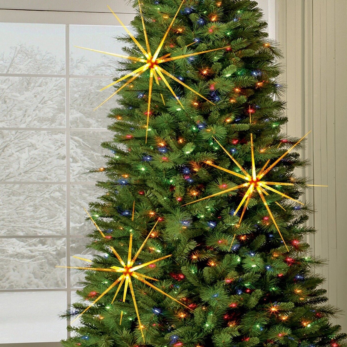 3D Gold Star Hanging Decoration Star, Acrylic Look Hanging Luminous Star for Windows, Home, Garden Festive Embellishments for Holiday Parties Weddings Birthday Home Decoration (Small)
