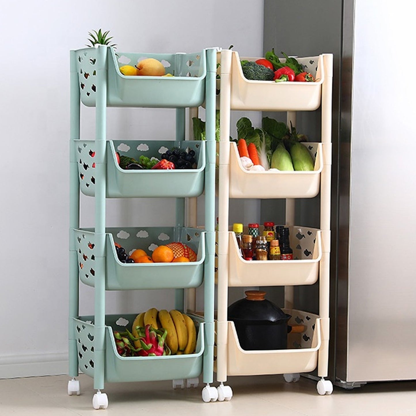 5298 4 Layers Fruit & Vegetable Basket Trolley Plastic for Home and Kitchen Fruit Basket Storage Rack Organizer Holders Kitchen Trolley