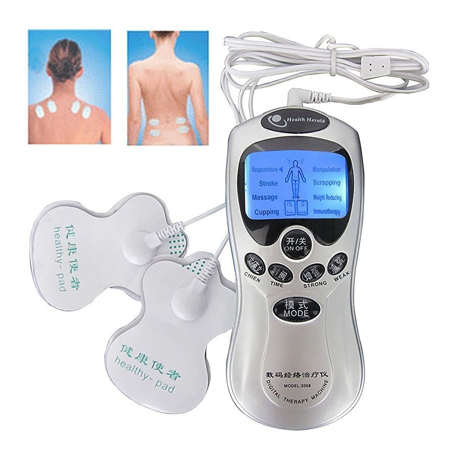 Multifunctional Massager, Health Care Digital Chinese Meridian Tens Therapy Massager Relax Body Muscle Acupuncture Machine 4 Electrode Pads & Charger Adapter and Cable, Physiotherapy, Electric Digital Therapy neck back Mane Massage