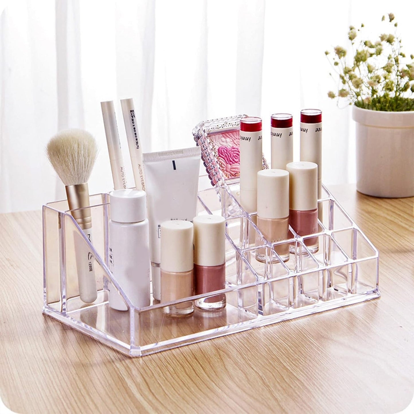 16 Compartment Cosmetic Makeup Jewellery Lipstick Storage Organiser Box, Cosmetic Storage Box Make-up Lipstick Organizer / Lipstick Holder Case Transparent