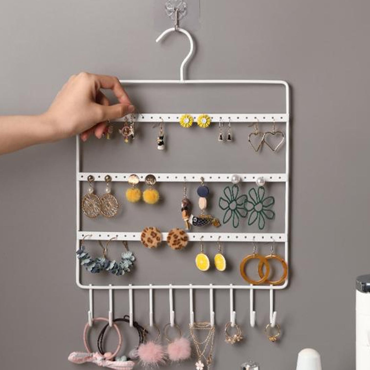 0594 Lightweight & Wall Mounted Earrings Organizer/HANGER for Tangle Free Hanging for Women, 66 Holes - 10 Hooks (metal)