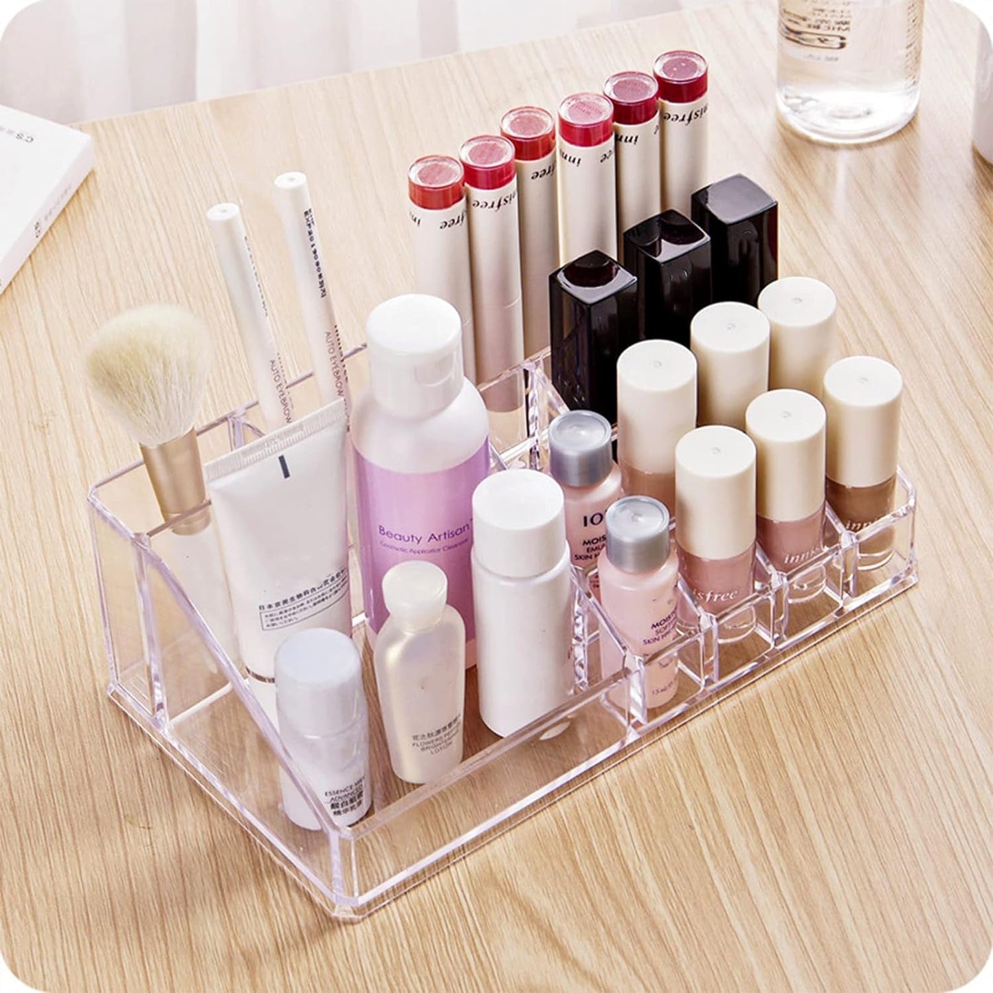 16 Compartment Cosmetic Makeup Jewellery Lipstick Storage Organiser Box, Cosmetic Storage Box Make-up Lipstick Organizer / Lipstick Holder Case Transparent