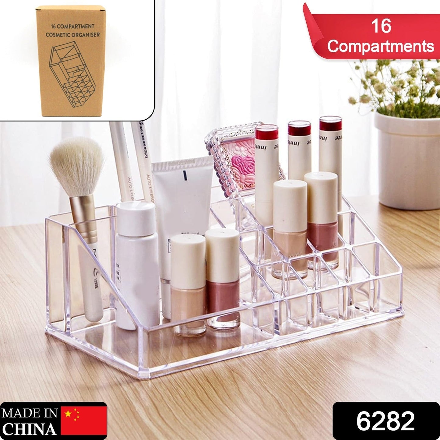 16 Compartment Cosmetic Makeup Jewellery Lipstick Storage Organiser Box, Cosmetic Storage Box Make-up Lipstick Organizer / Lipstick Holder Case Transparent
