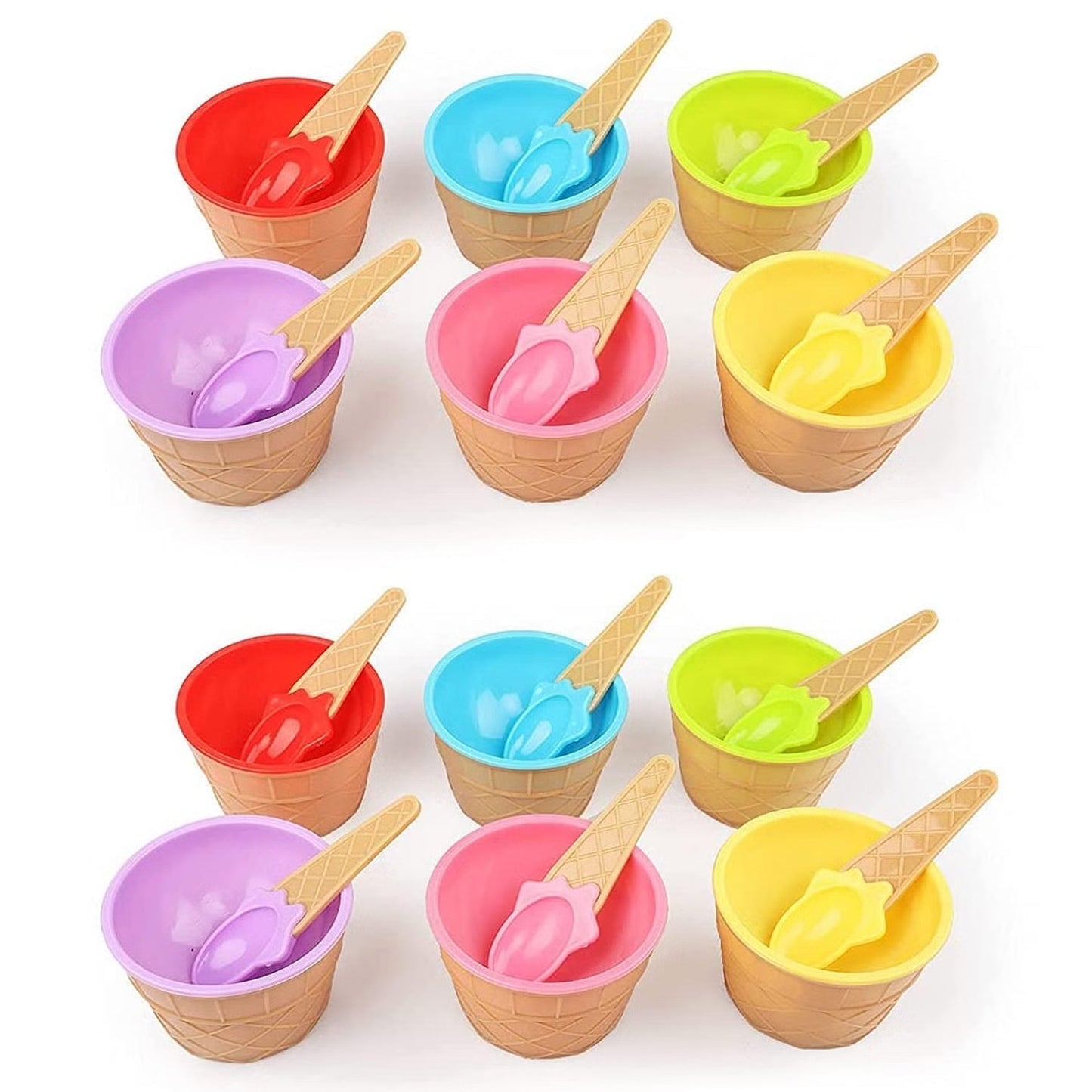 5321 ICE CREAM BOWL & Spoon Set PLASTIC SOLID COLOUR CREAM CUP COUPLE BOWL WITH SPOON. ICE CREAM SPOON & BOWL SET, 12 PC SET OF ICE CREAM BOWL & SPOON (MULTI COLOR)