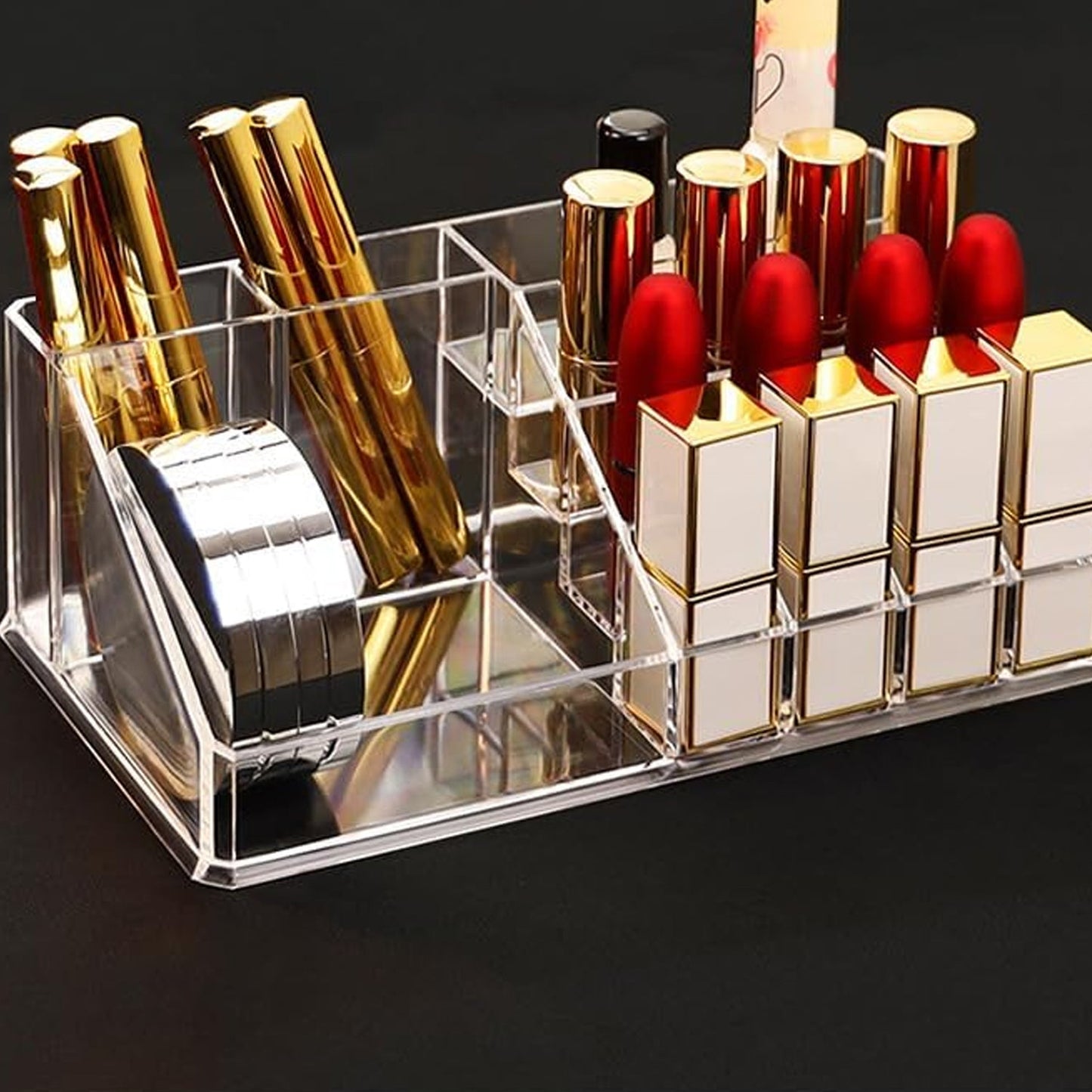 16 Compartment Cosmetic Makeup Jewellery Lipstick Storage Organiser Box, Cosmetic Storage Box Make-up Lipstick Organizer / Lipstick Holder Case Transparent