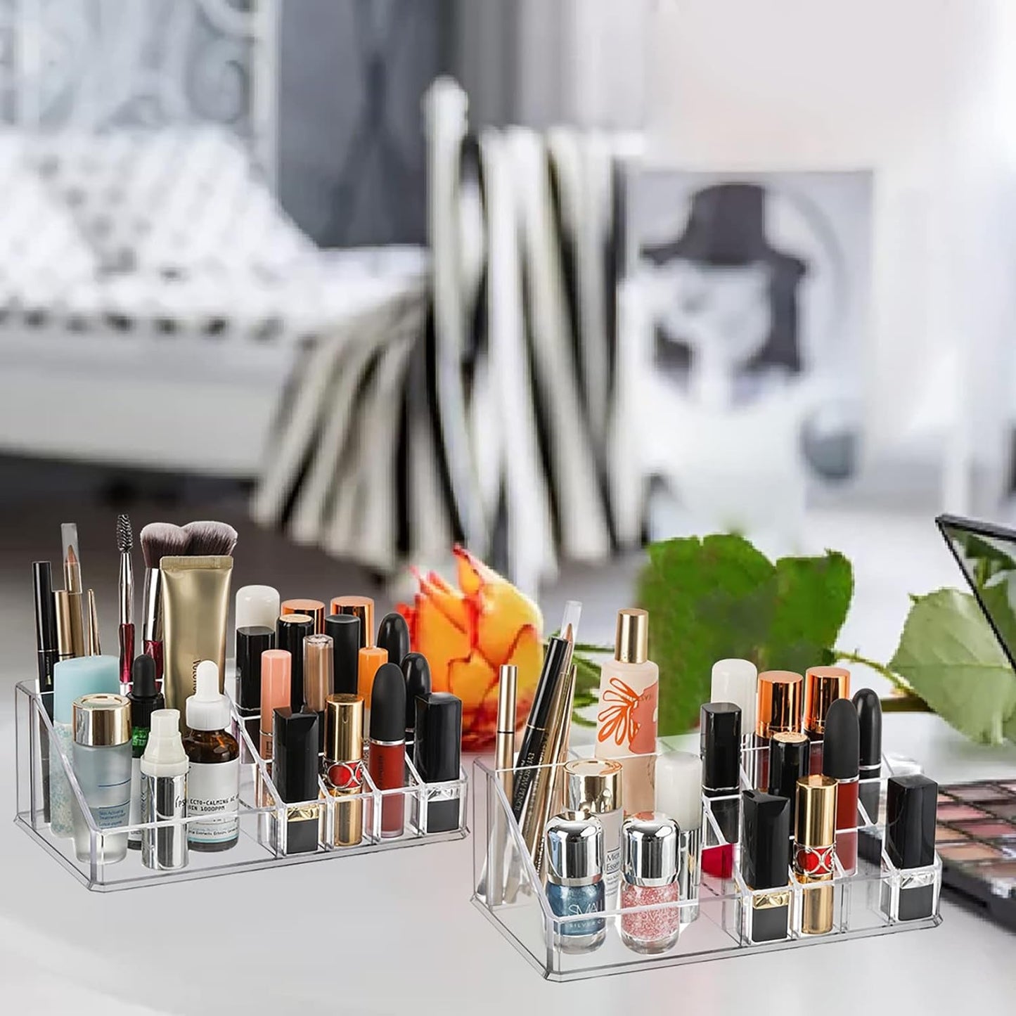 16 Compartment Cosmetic Makeup Jewellery Lipstick Storage Organiser Box, Cosmetic Storage Box Make-up Lipstick Organizer / Lipstick Holder Case Transparent