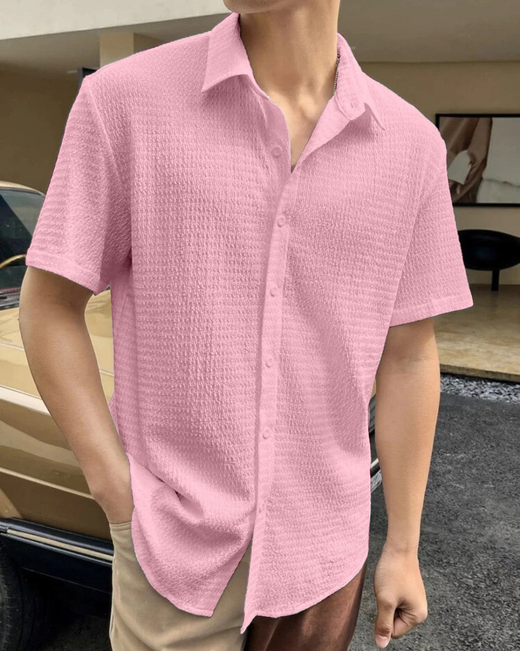 Pink Colour Men Casual Wear Cotton Structured Shirt