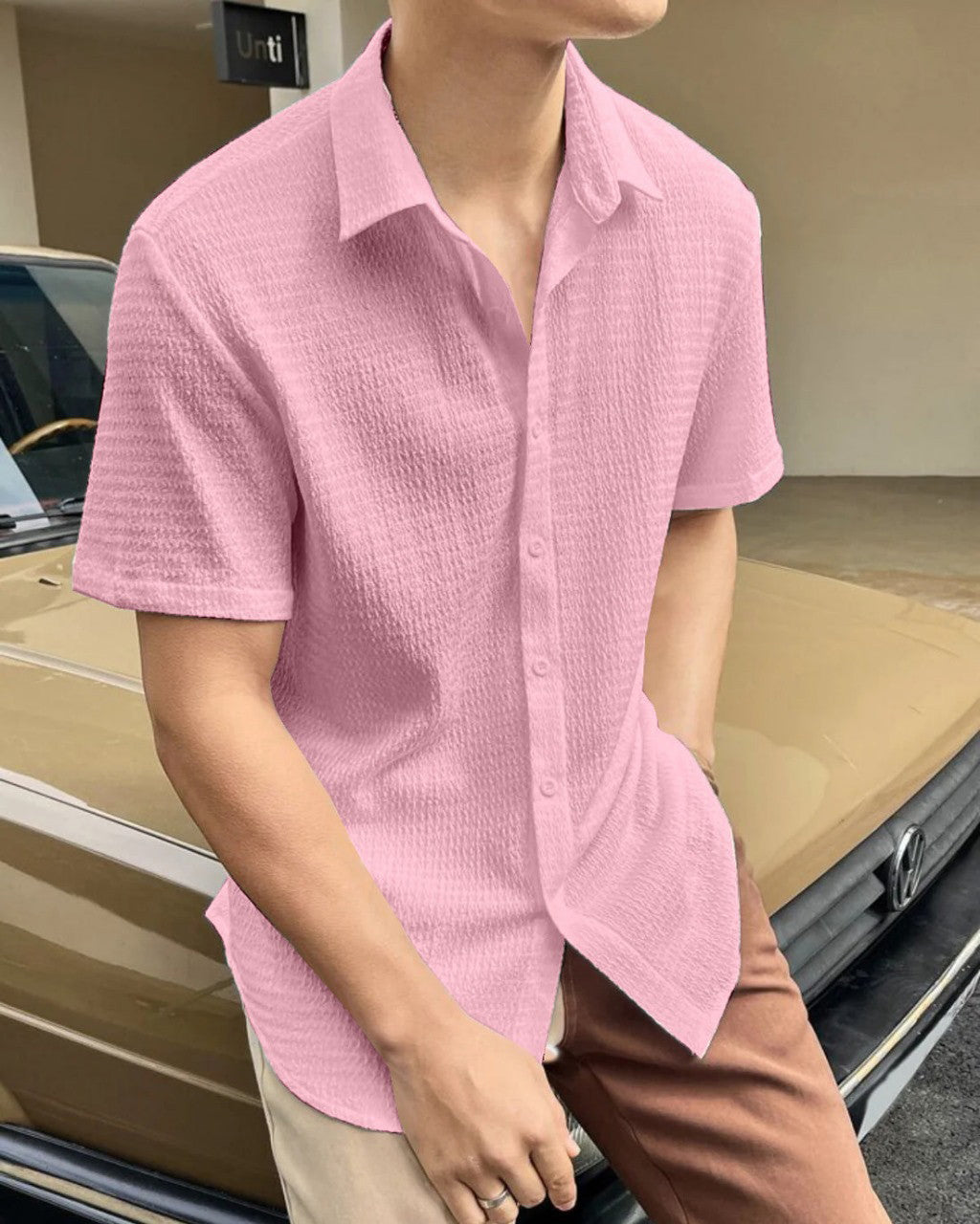 Pink Colour Men Casual Wear Cotton Structured Shirt