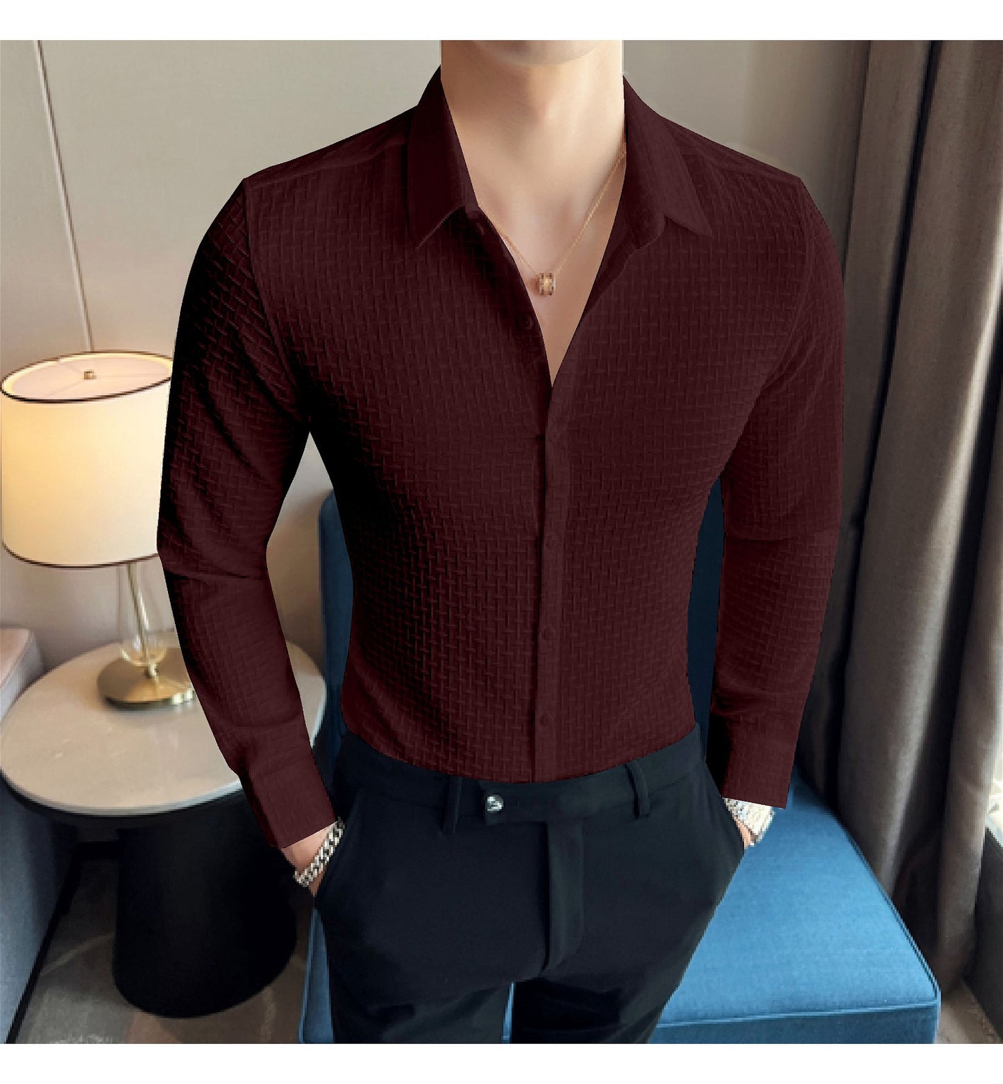 Maroon Checks Structured Premium Shirt