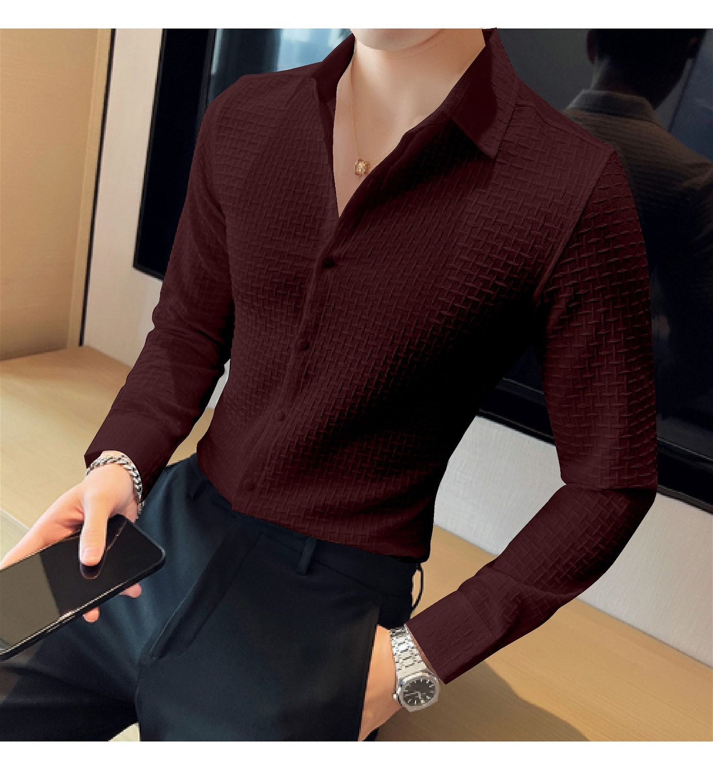 Maroon Checks Structured Premium Shirt