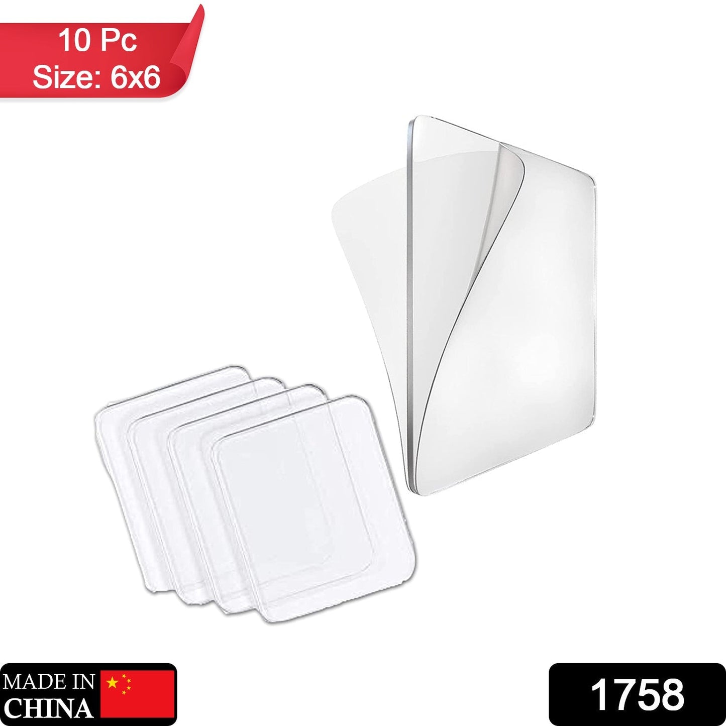1758 Self Adhesive Tape Double Sided Heavy Duty Tap for Wall, Kitchen, Office, Wall, Car | Stickers for Home (Pack of 10 Pcs) (Size - 6cm x 6cm Each, Transparent)