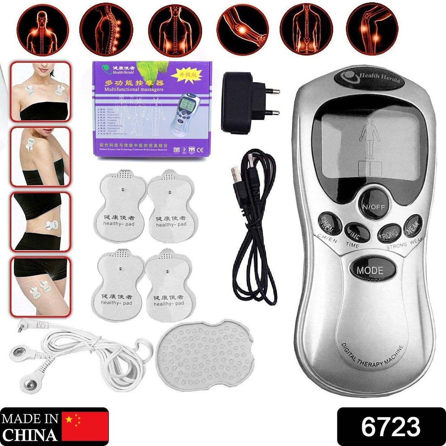 Multifunctional Massager, Health Care Digital Chinese Meridian Tens Therapy Massager Relax Body Muscle Acupuncture Machine 4 Electrode Pads & Charger Adapter and Cable, Physiotherapy, Electric Digital Therapy neck back Mane Massage