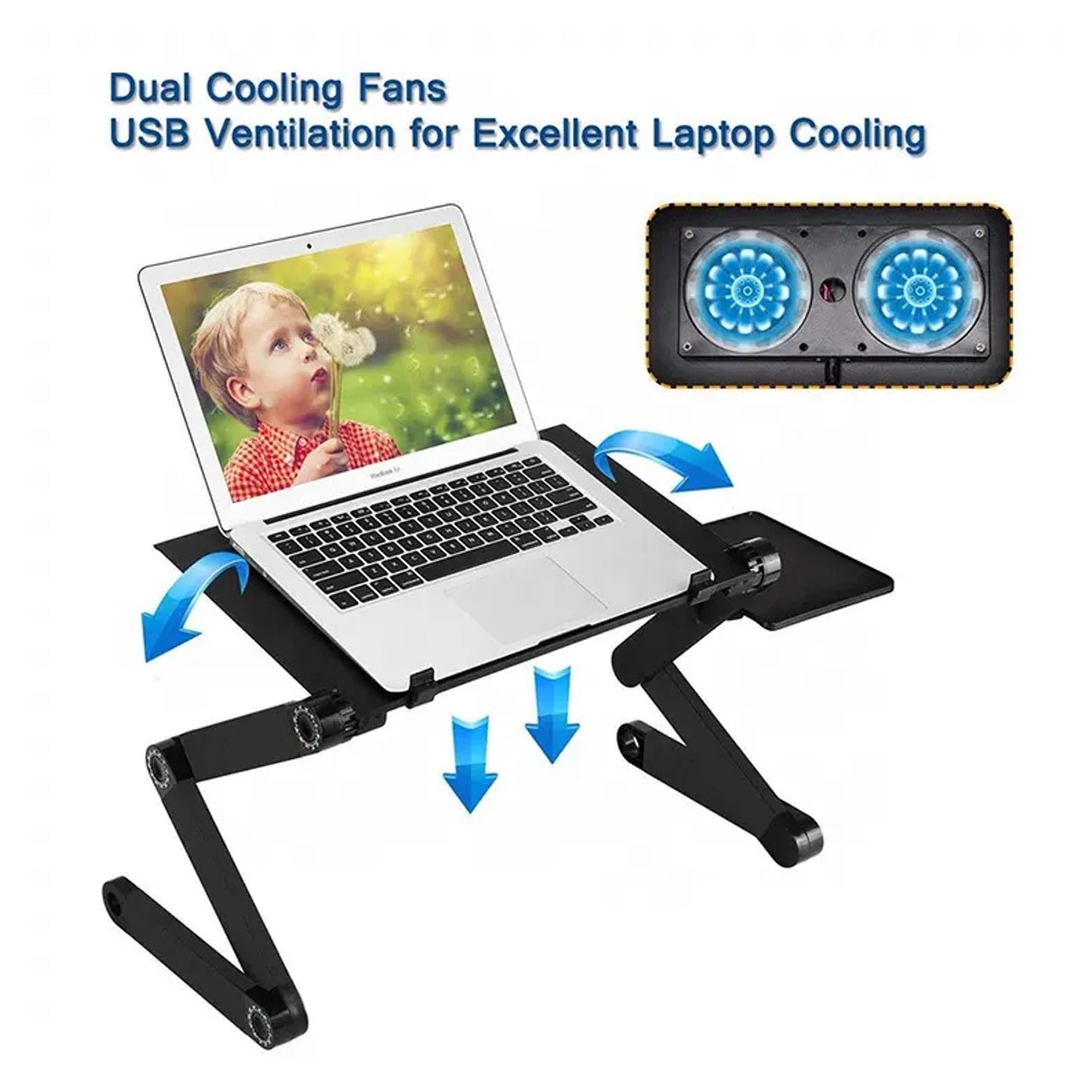Modern Style Portable Adjustable Foldable Laptop Holder Notebook Desks Lap PC Folding Desk Table Vented Stand 2 Built in Cooling Fans
