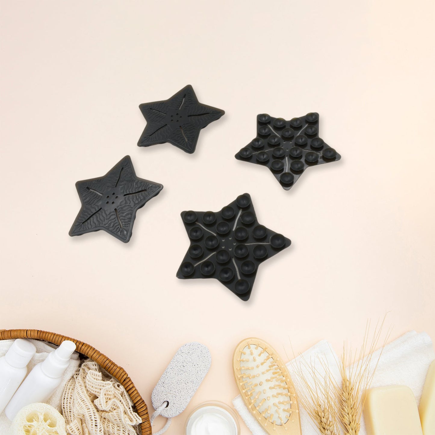 Mini Pvc Anti-Slip Bat Mat Non Slip Baby Bath Mats, Mini Child Safety Anti Slip Shower Mats Star Shaped for Kids (4 pc Set)