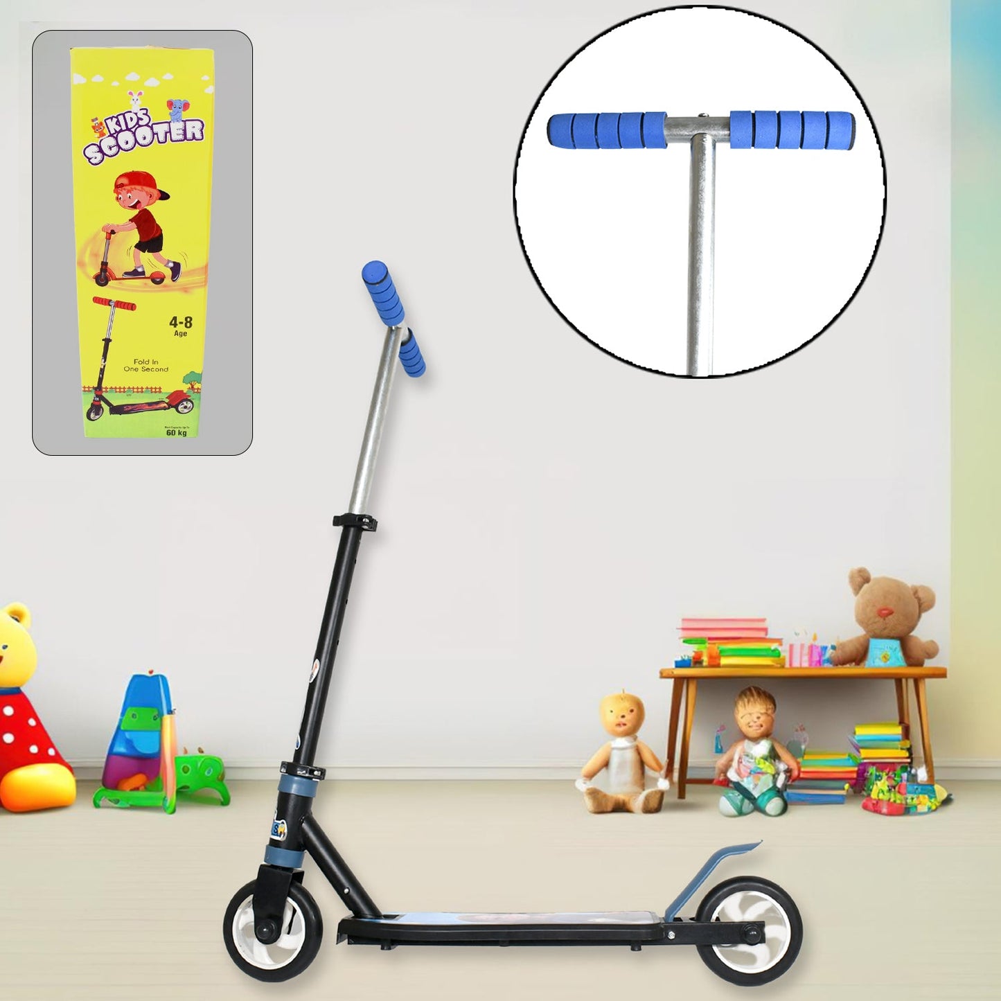 Basic Kids Ride On Leg Push Scooter for Boys and Girls (4 - 8 Years Old Kids) Foldable Scooter Cycle with Height Adjustment for Boys and Girls Multicolor (1 Pc / 2 Wheel)