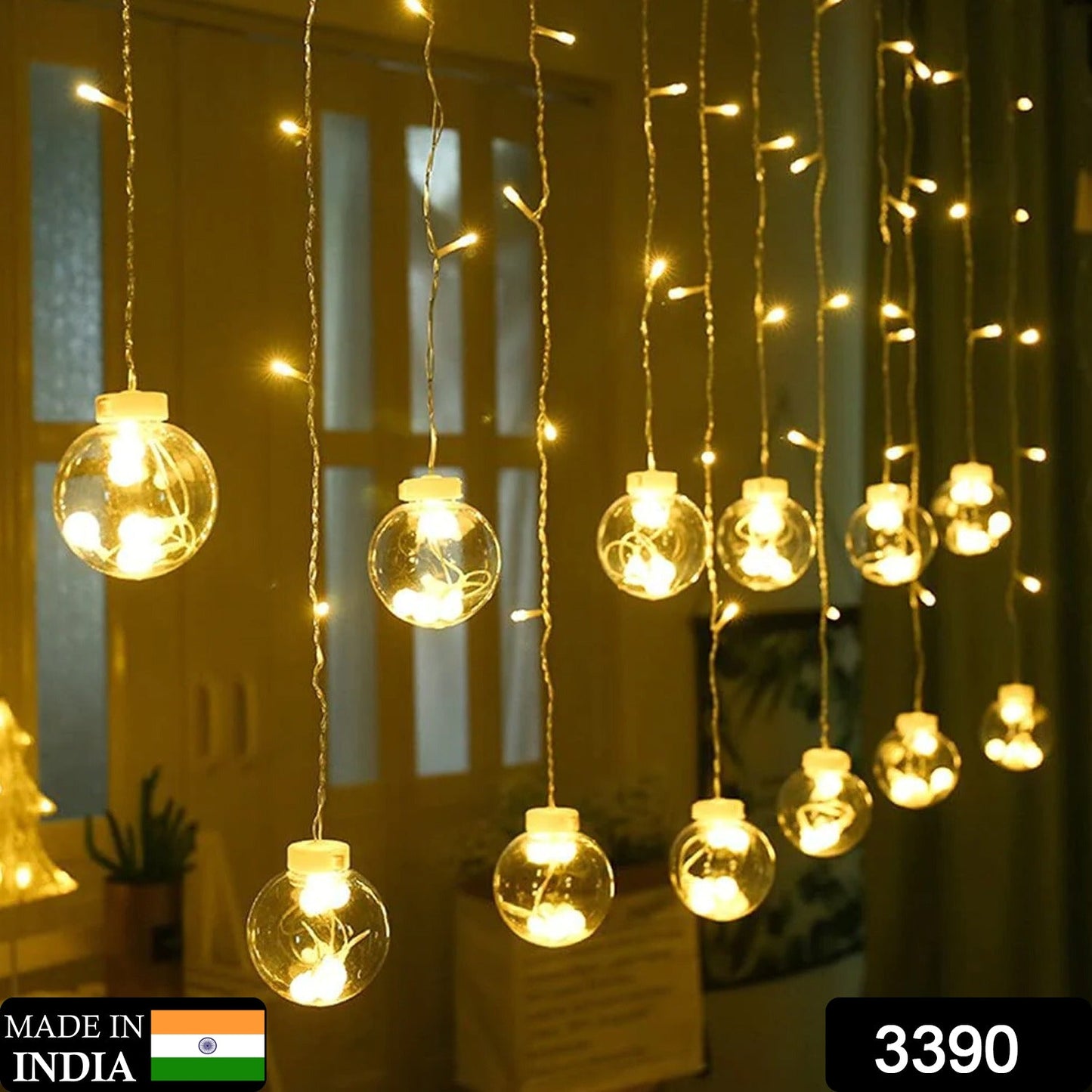 12 Wish Balls Window Curtain String Lights with 8 Flashing Modes Decoration for Home Decoration, Diwali & Wedding LED Christmas Light Indoor and Outdoor Light ,Festival Decoration (Plastic, Warm White)