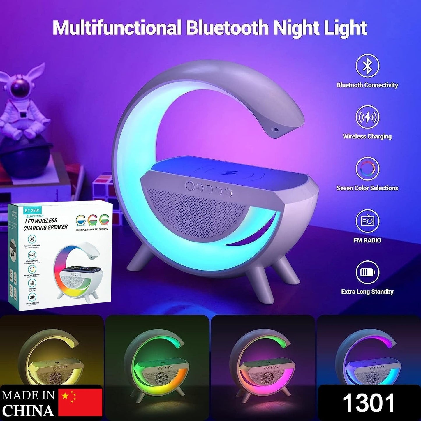 3-in-1 Multi-Function LED Night Lamp with Bluetooth Speaker, Wireless Charging, for Bedroom for Music, Party and Mood Lighting - Perfect Gift for All Occasions blootuth speaker (Media Player)