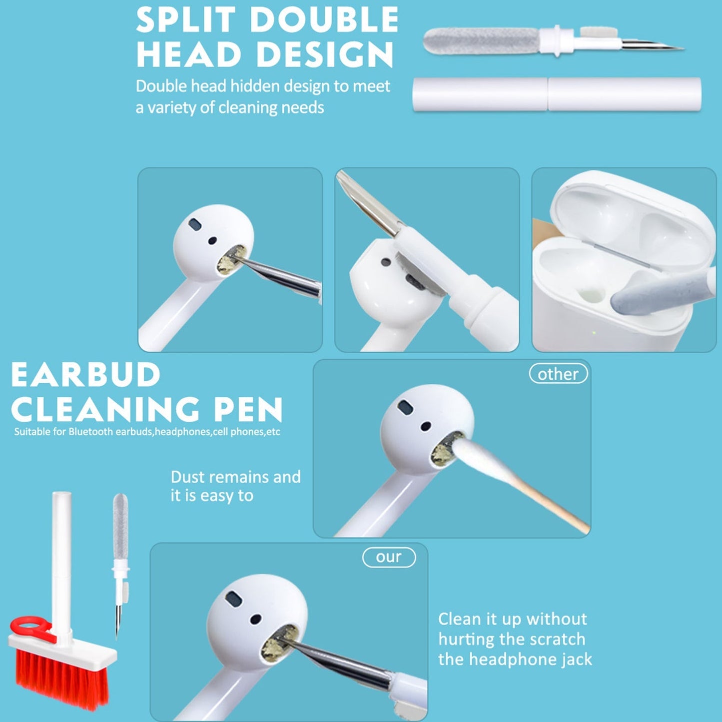 6246 5in1 Multi-Function Soft Dust Clean Bush for Computer Cleaning, with Corner Gap Duster Keycap Puller Remover for Gamer Pc (White)