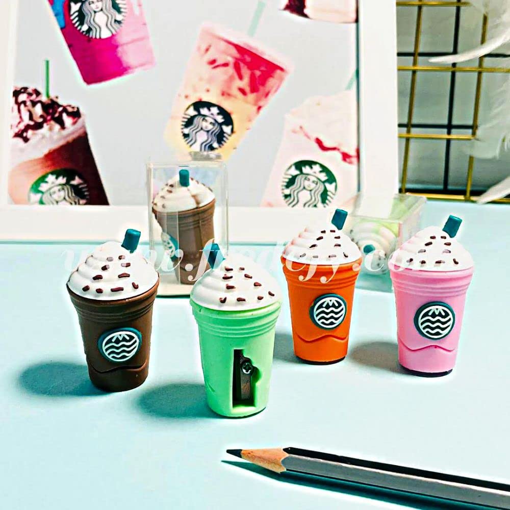 2In1 3D Cute Coffee Or Ice cream Shape sharpner Like Rotary Manual Pencil Sharpener for Kids Ice Cream Style Office School Supplies, Back to School Gift for Students,Kids Educational Stationary kit, B'Day Return Gift